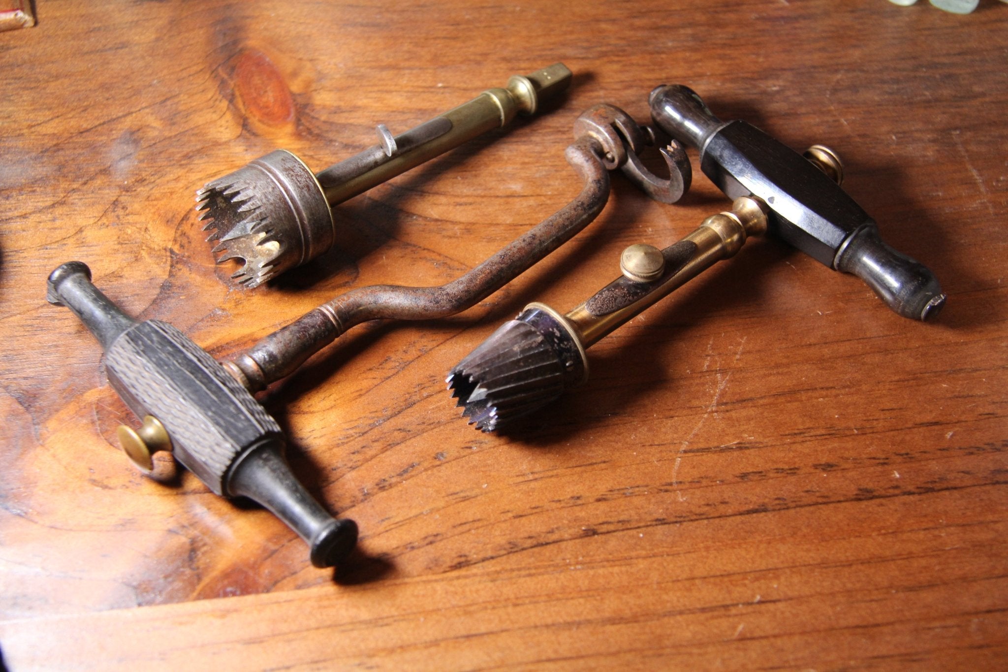 1700's Horn Handle and Brass Trephine, Skull Drill, T - Handle Trepanning Instrument - Exquisite Dark Curio