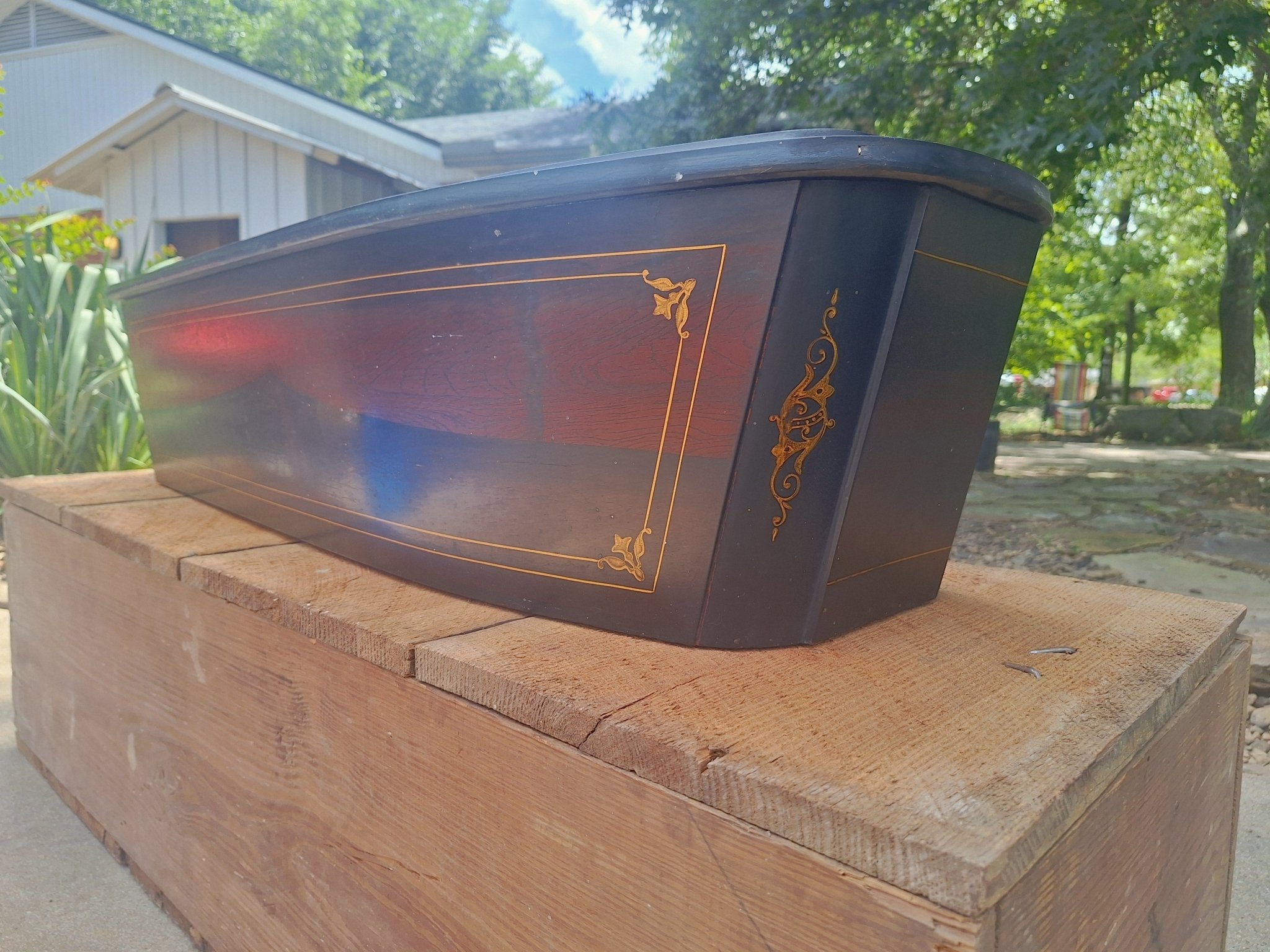 1800's 19th Century Baby Toe Pincher Coffin | Hand Painted Accents - Exquisite Dark Curio