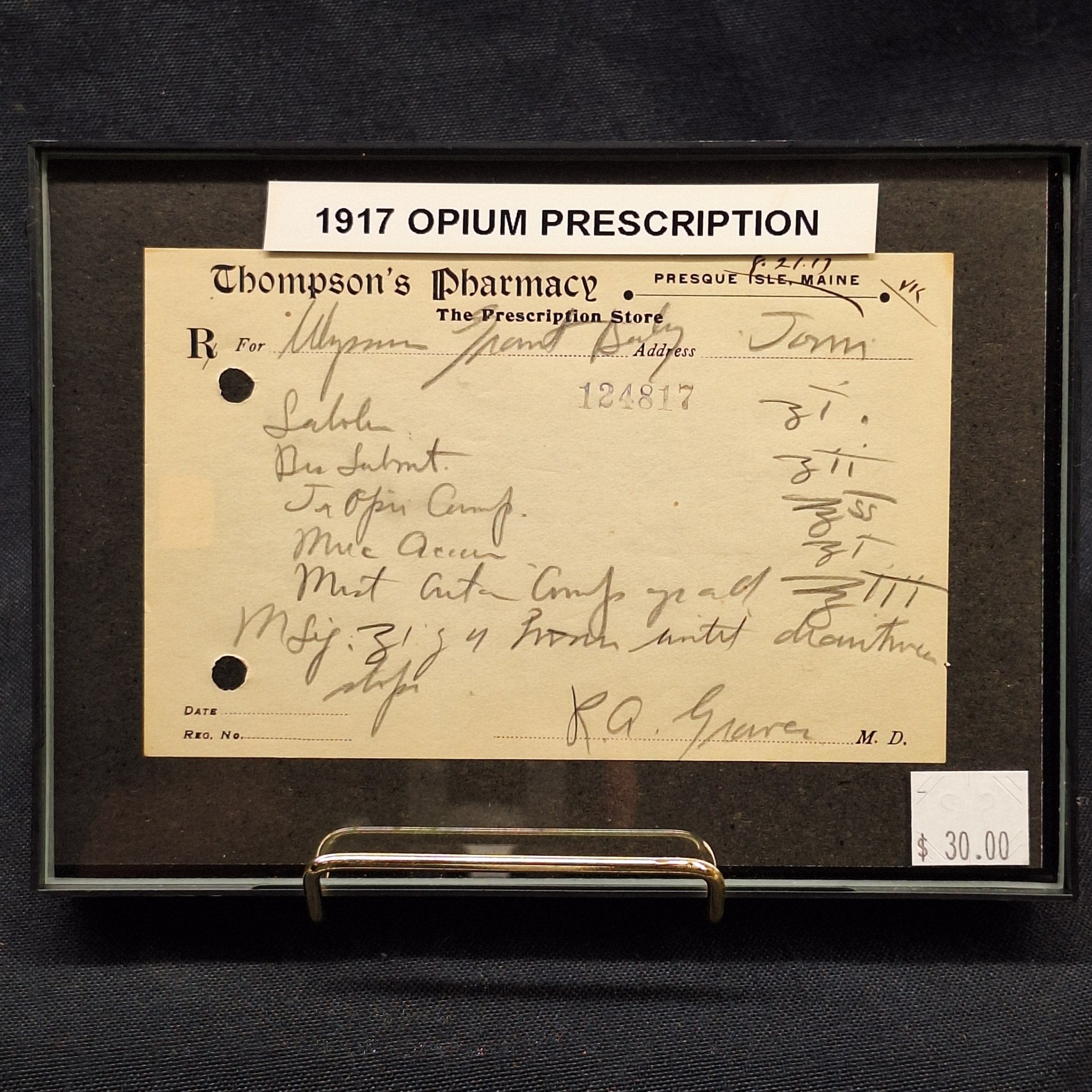 1917 Handwritten Opium Prescription Ephemera Framed - Exquisite Dark Curio