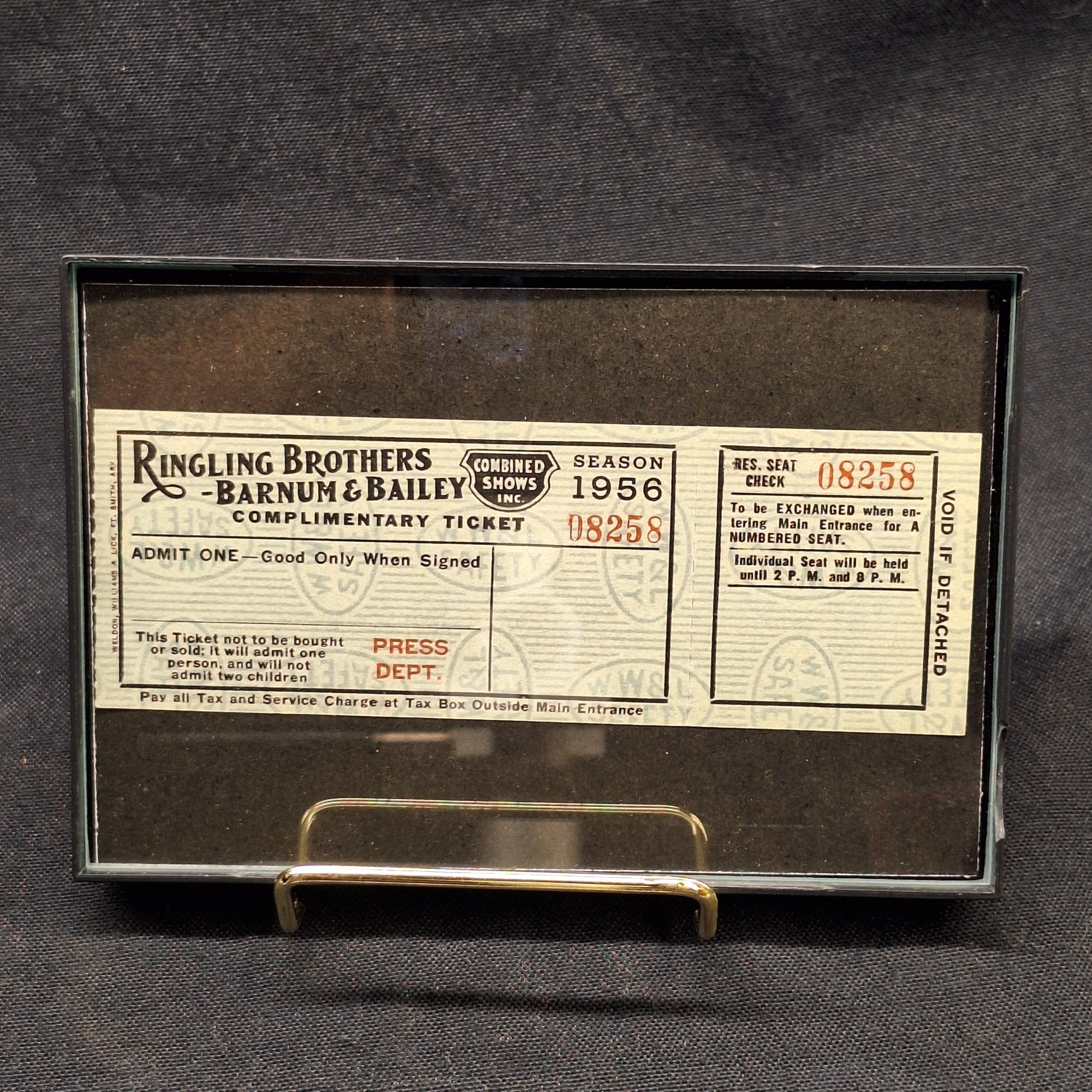 1956 Ringling Brothers & Barnum and Bailey Circus Press Dept. Ticket - Exquisite Dark Curio