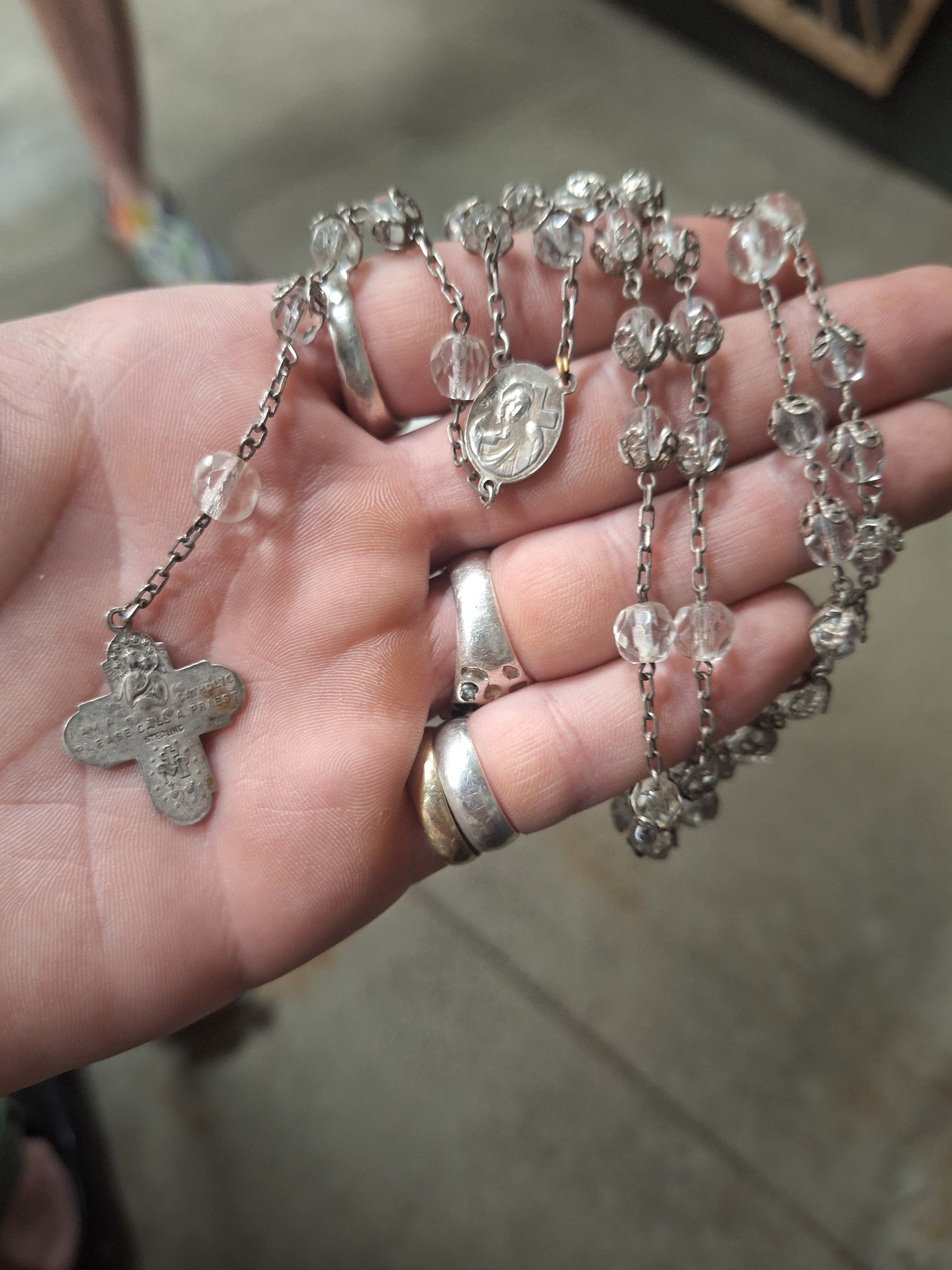 Antique Sterling Silver & Cut Crystal Rosary