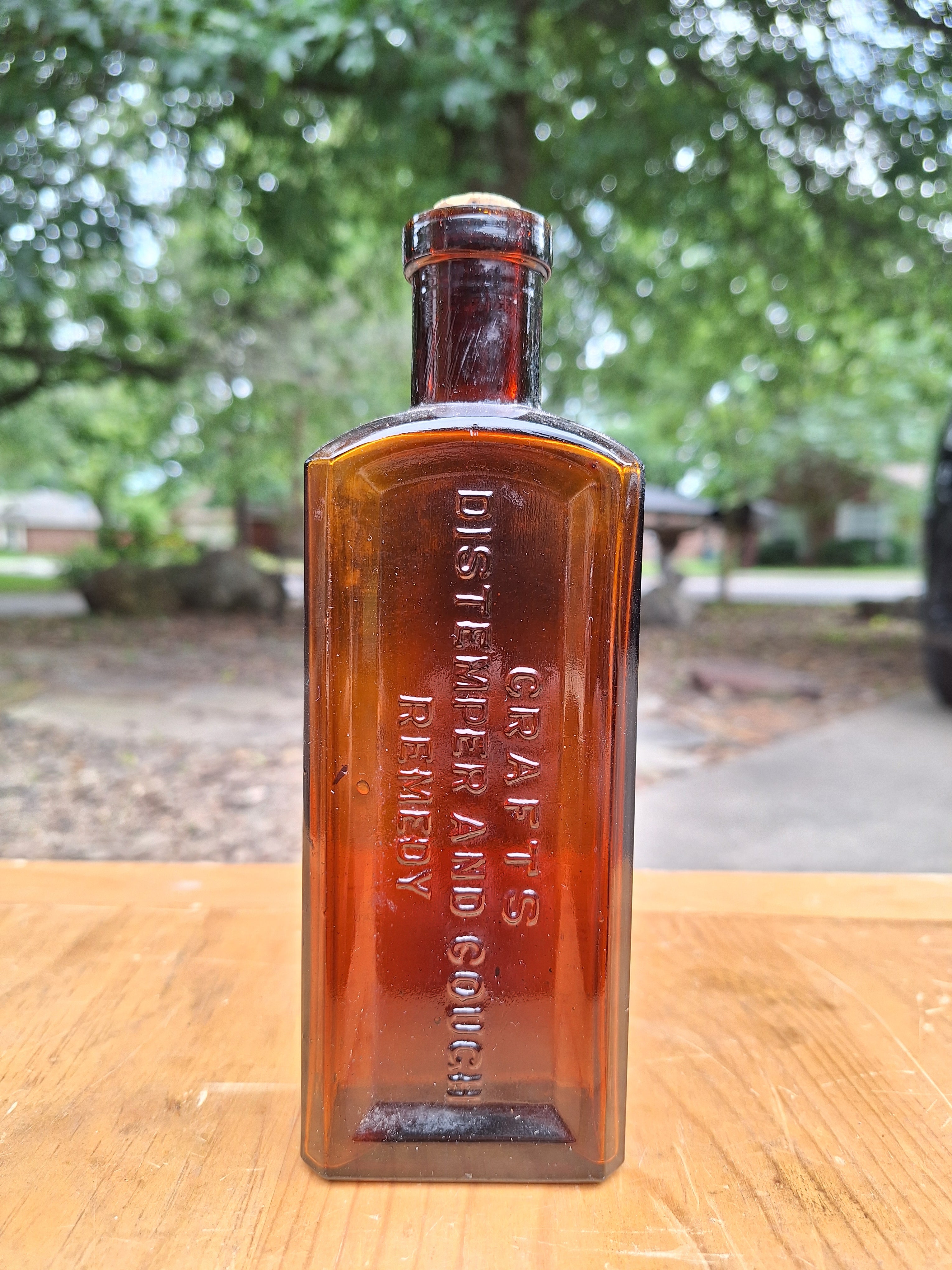 c1890 Craft's Distemper Remedy Amber Bottle | Antique Apothecary Bottle