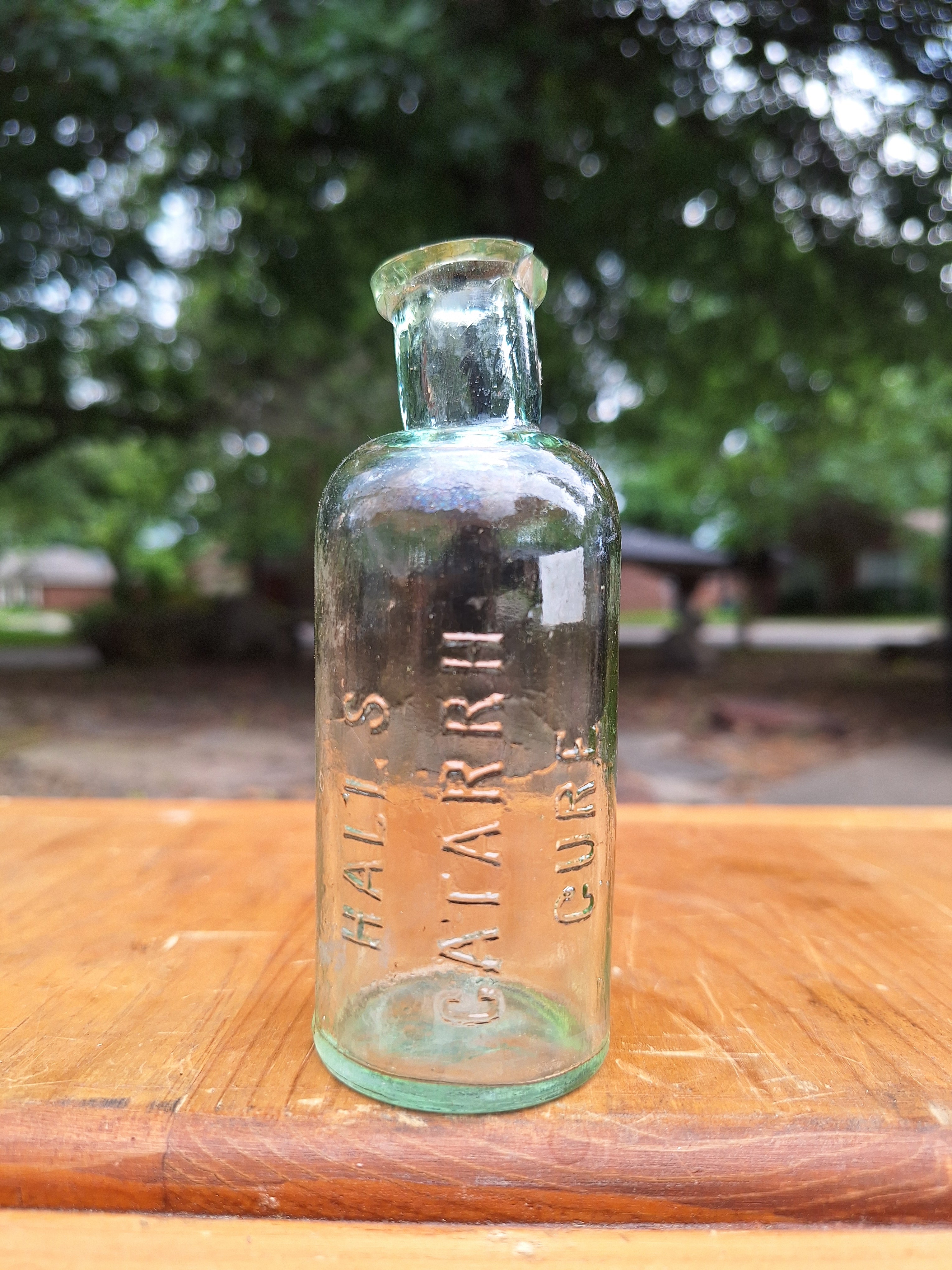 c1880 Hall's Catarrh Cure Clear Bottle | Antique Apothecary