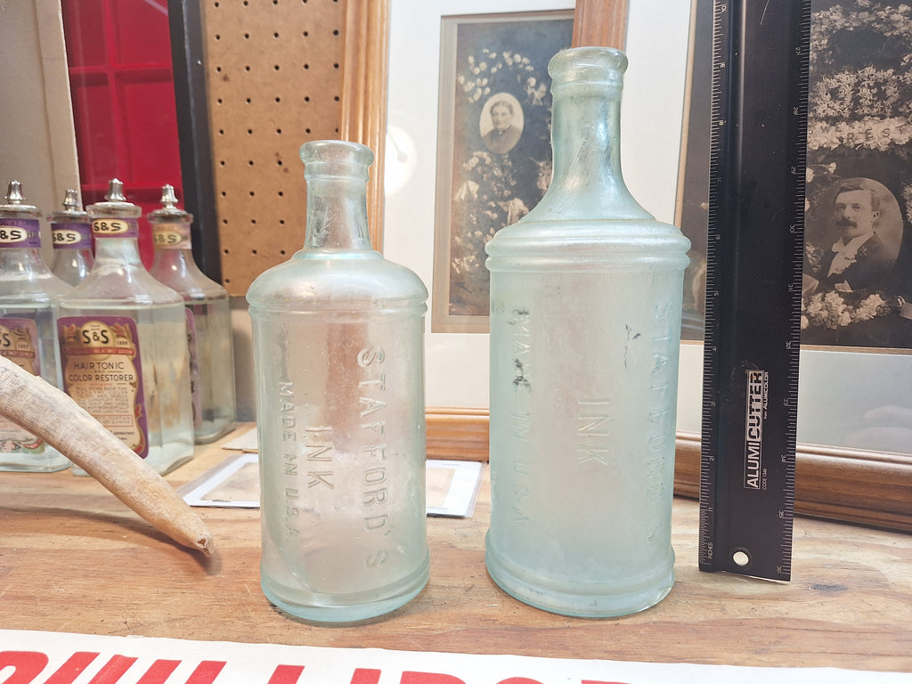 Antique Large 9" Aqua Stafford Ink Bottle