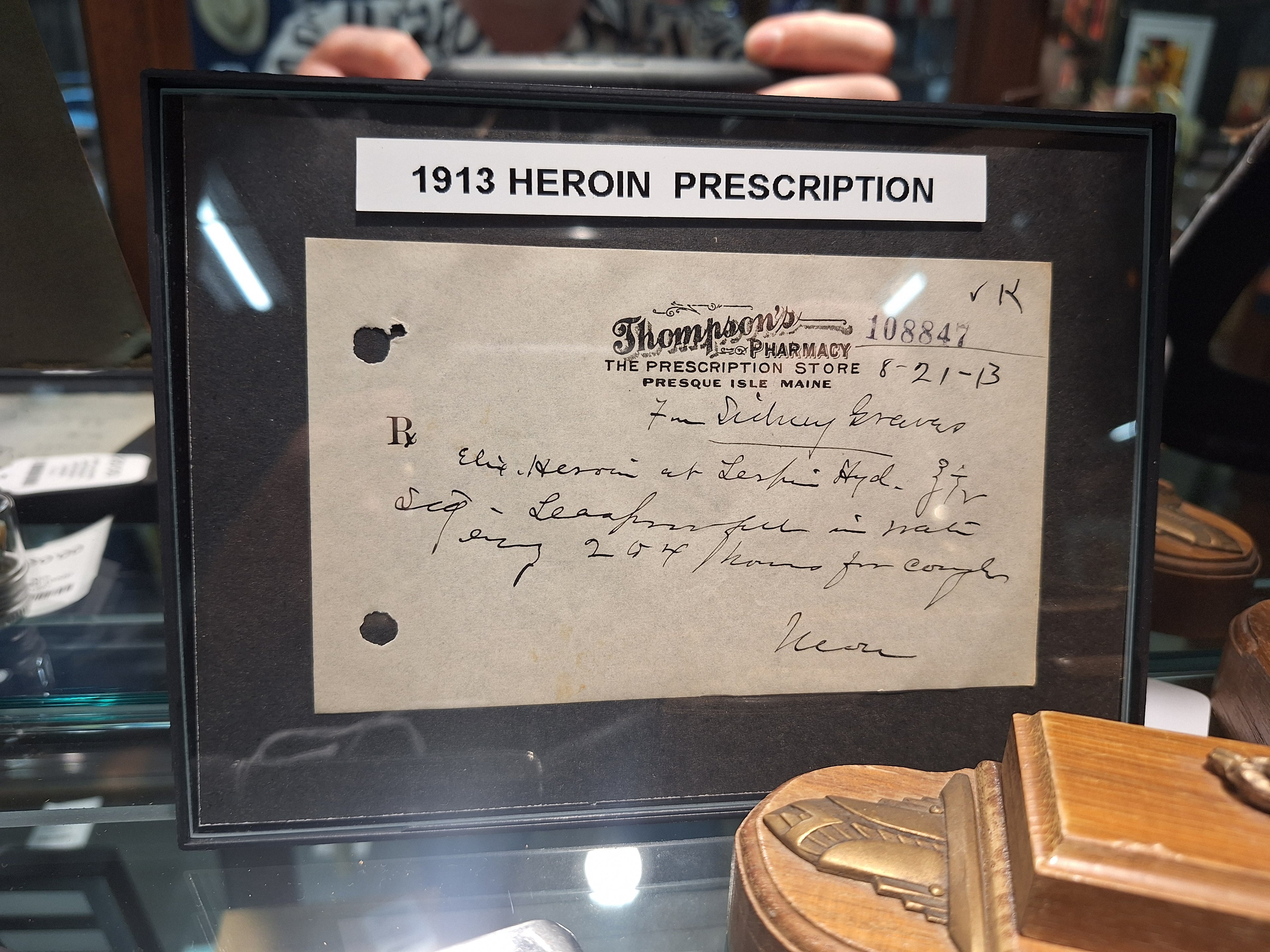 c1913 Original Framed Heroin Prescription Ephemera