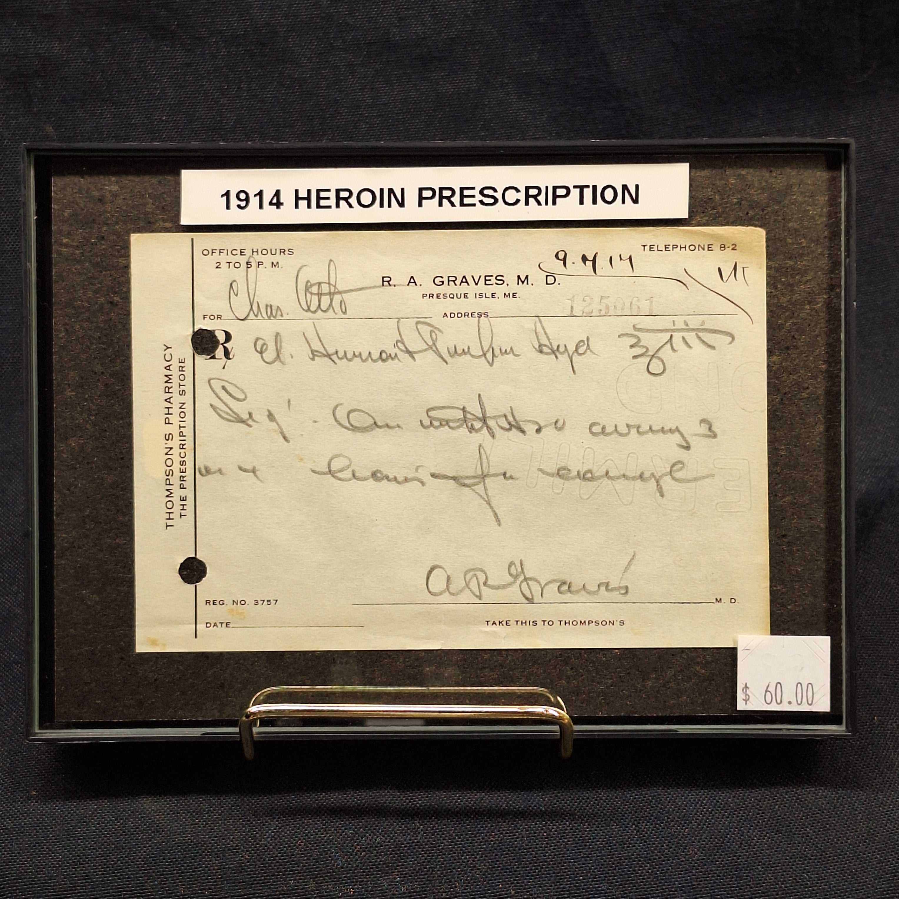 1914 Heroin Prescription Framed
