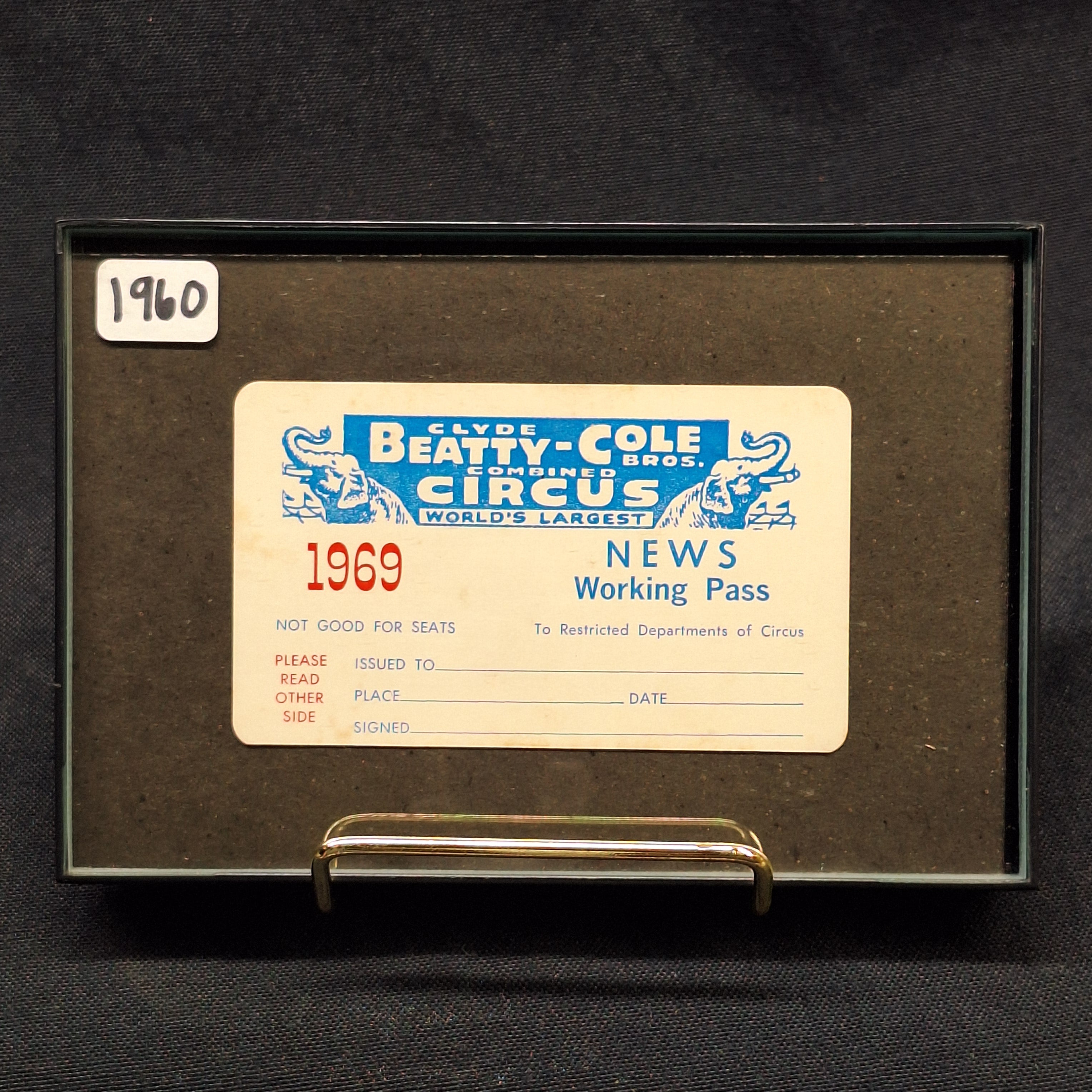 1969 Beatty-Cole Circus News Working Pass