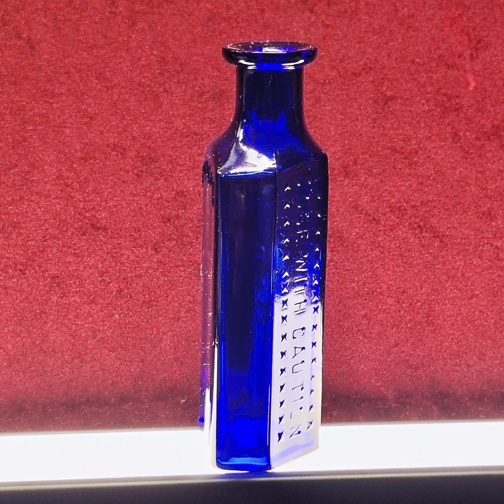 Antique Cobalt Poison Bottle, marked Caution, Not to be taken, and POISON | European Poison Bottle | 19th Century Bottle