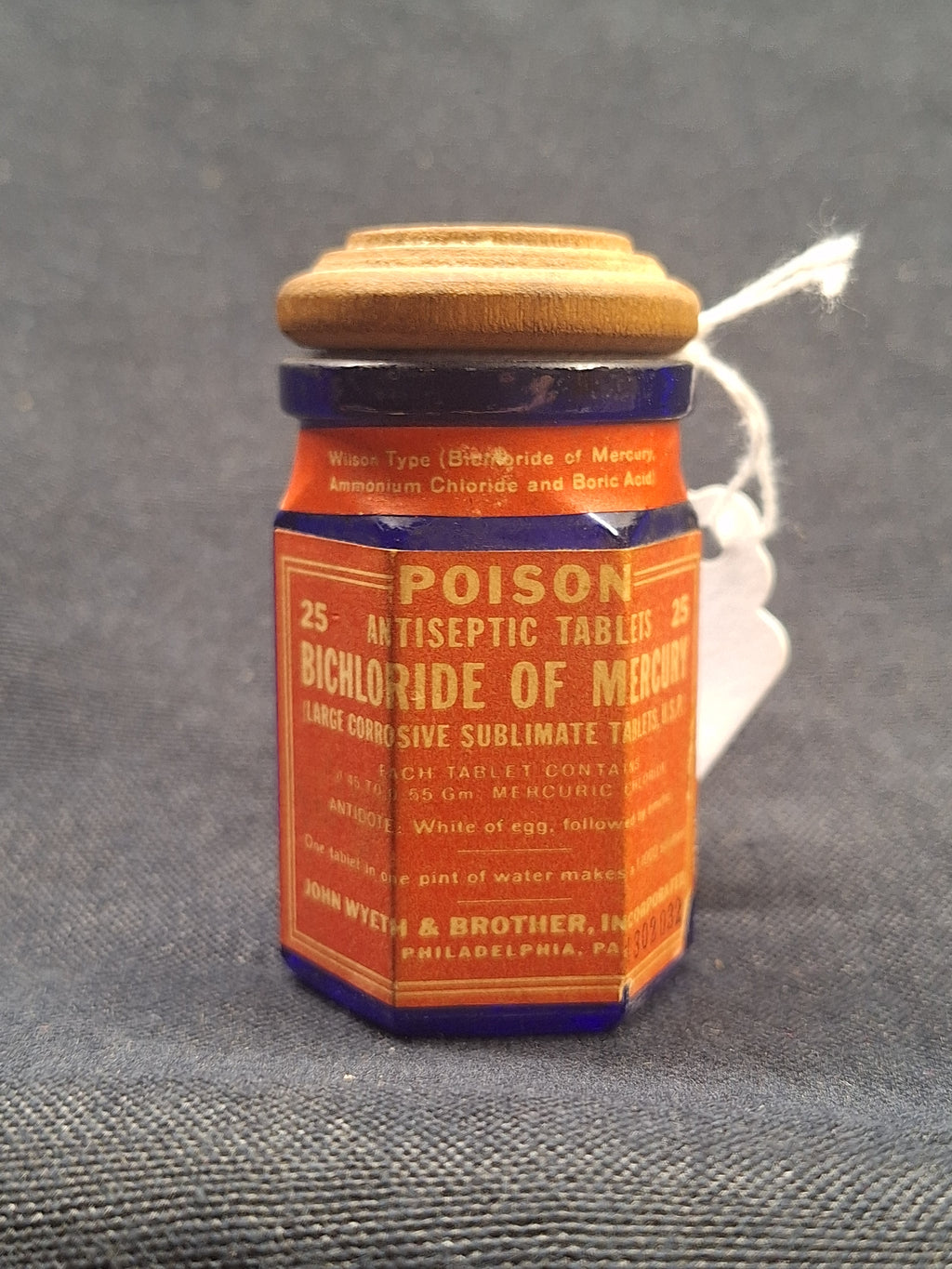 RARE Antique Poison Bottle, Wooden Lid and Original Labels - Bichloride of Mercury