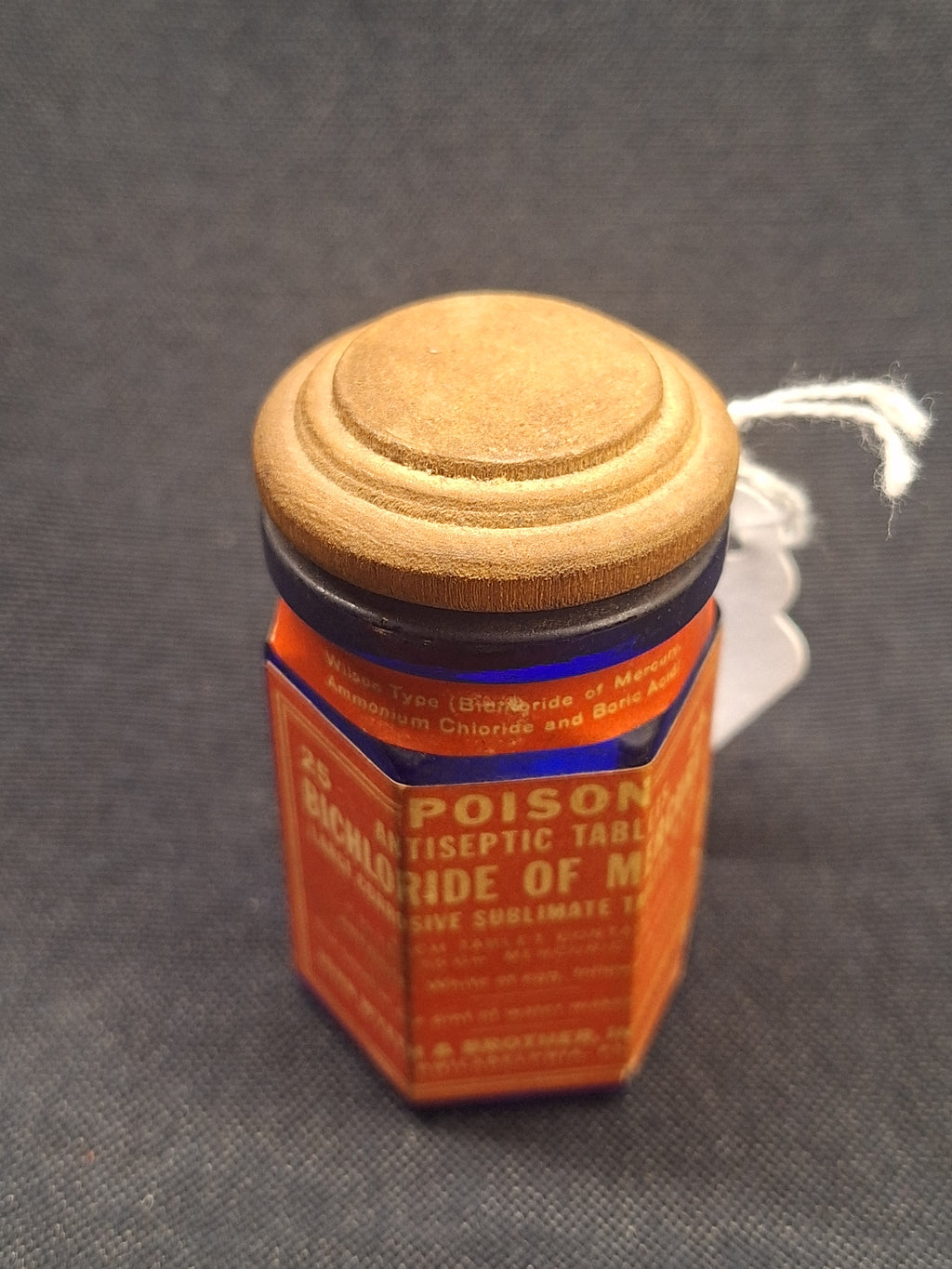 RARE Antique Poison Bottle, Wooden Lid and Original Labels - Bichloride of Mercury