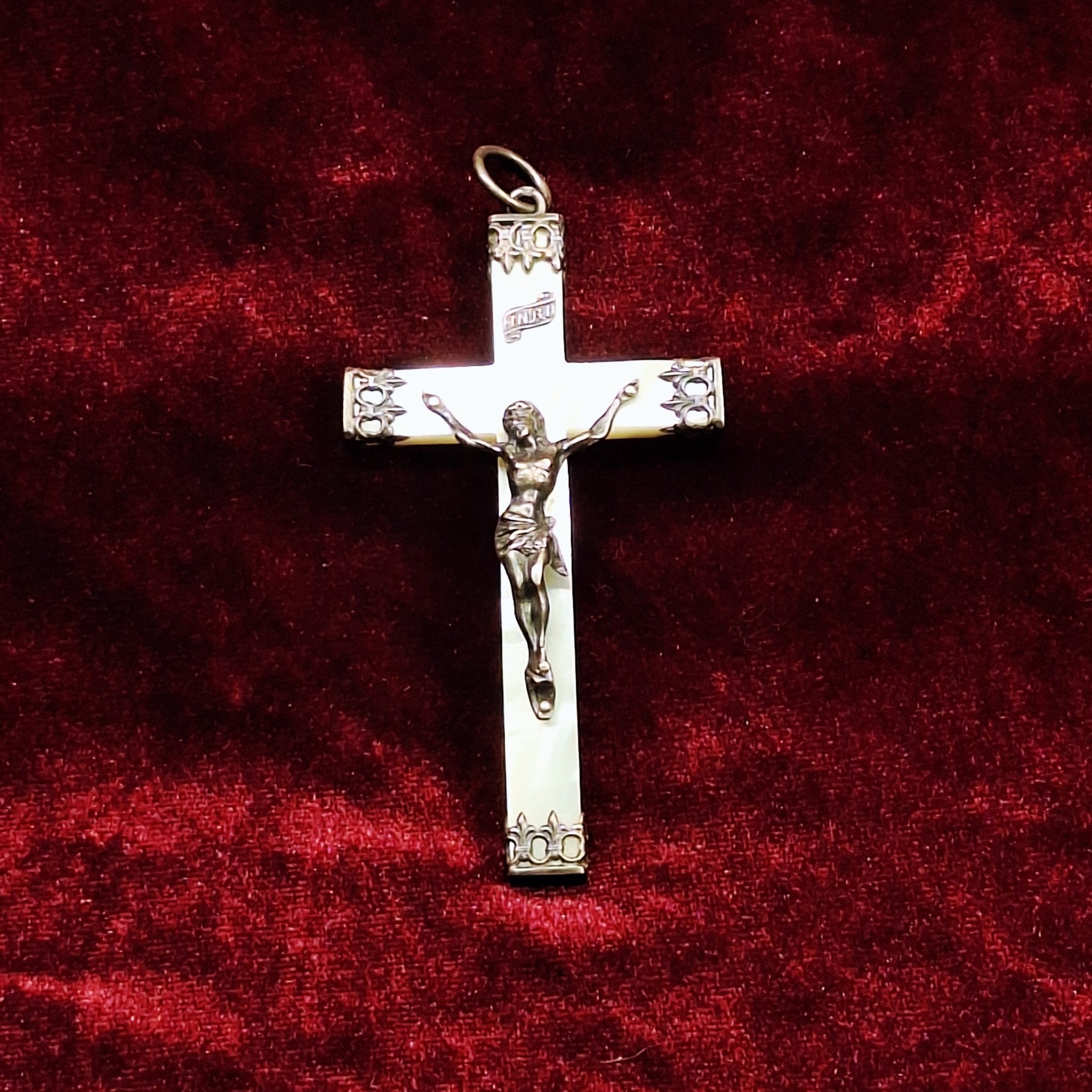 Antique Abalone Shell & Silver Pectoral Crucifix | 19th Century - Exquisite Dark Curio