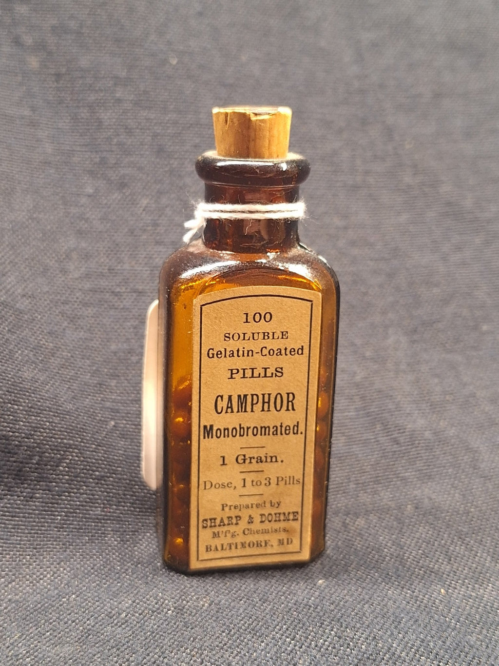 Antique Apothecary Bottle - Camphor Monobromated, Sharp & Dohme - Exquisite Dark Curio