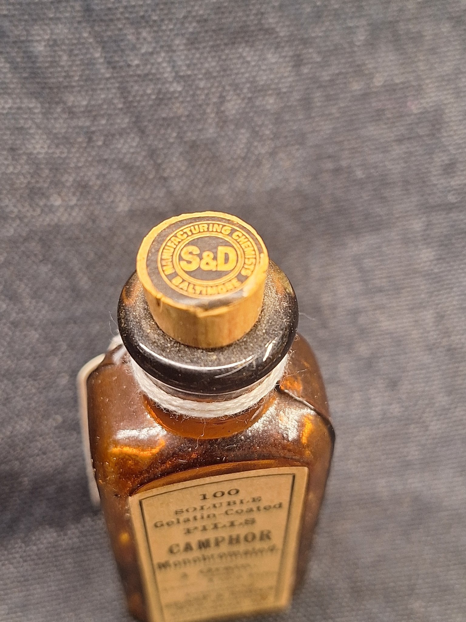 Antique Apothecary Bottle - Camphor Monobromated, Sharp & Dohme - Exquisite Dark Curio