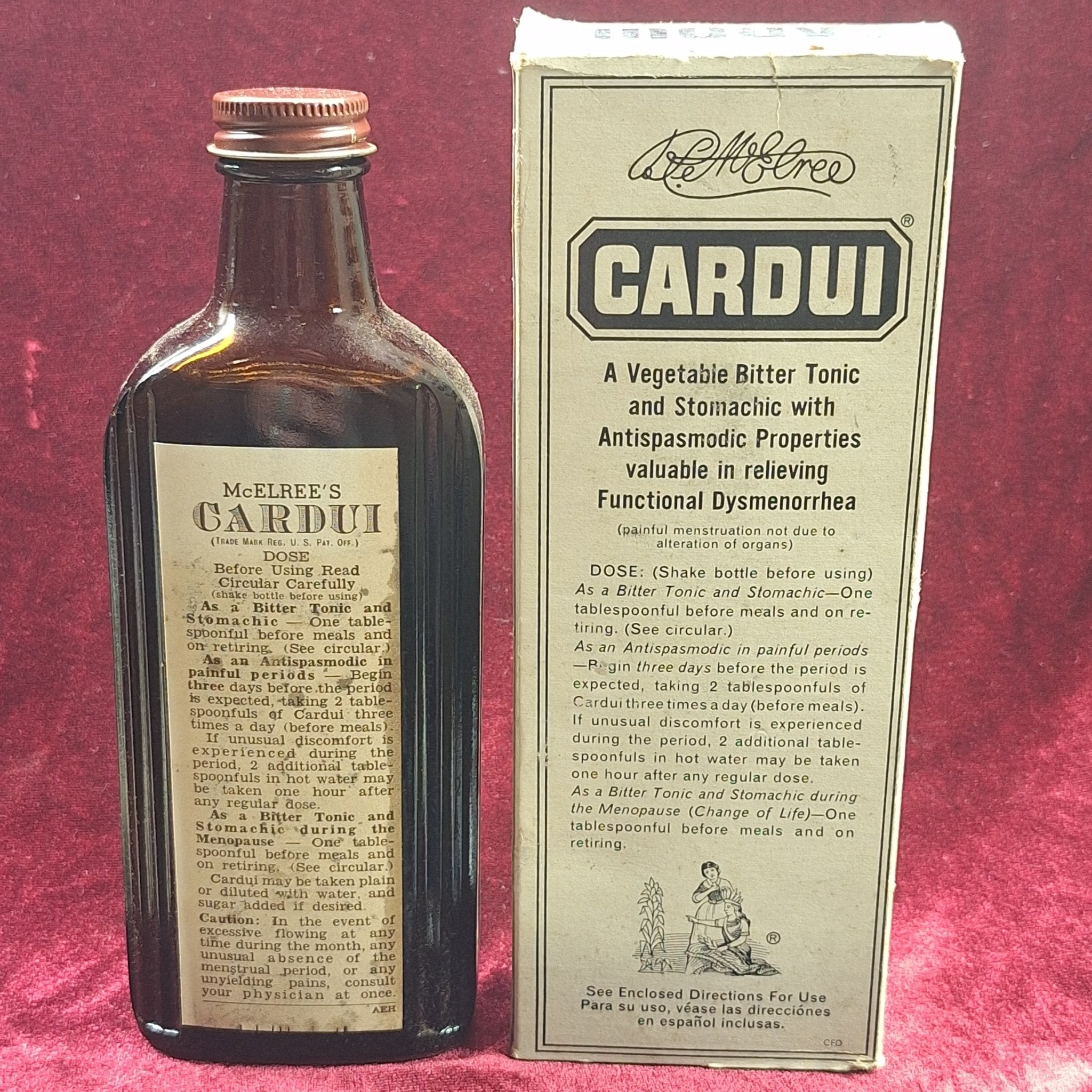 Antique Cardui Medicine Bottle & Box - Exquisite Dark Curio
