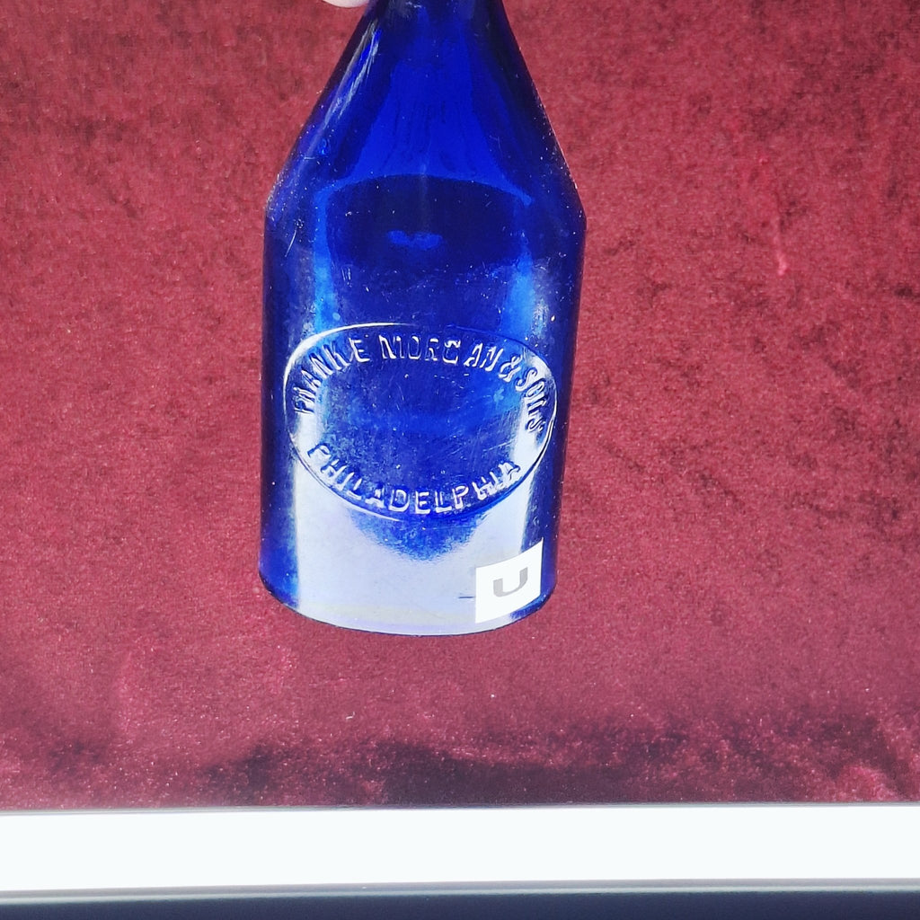 Antique Frank E. Morgan & Sons Cobalt Blue Bottle – Philadelphia Apothecary, 19th–Early 20th Century - Exquisite Dark Curio