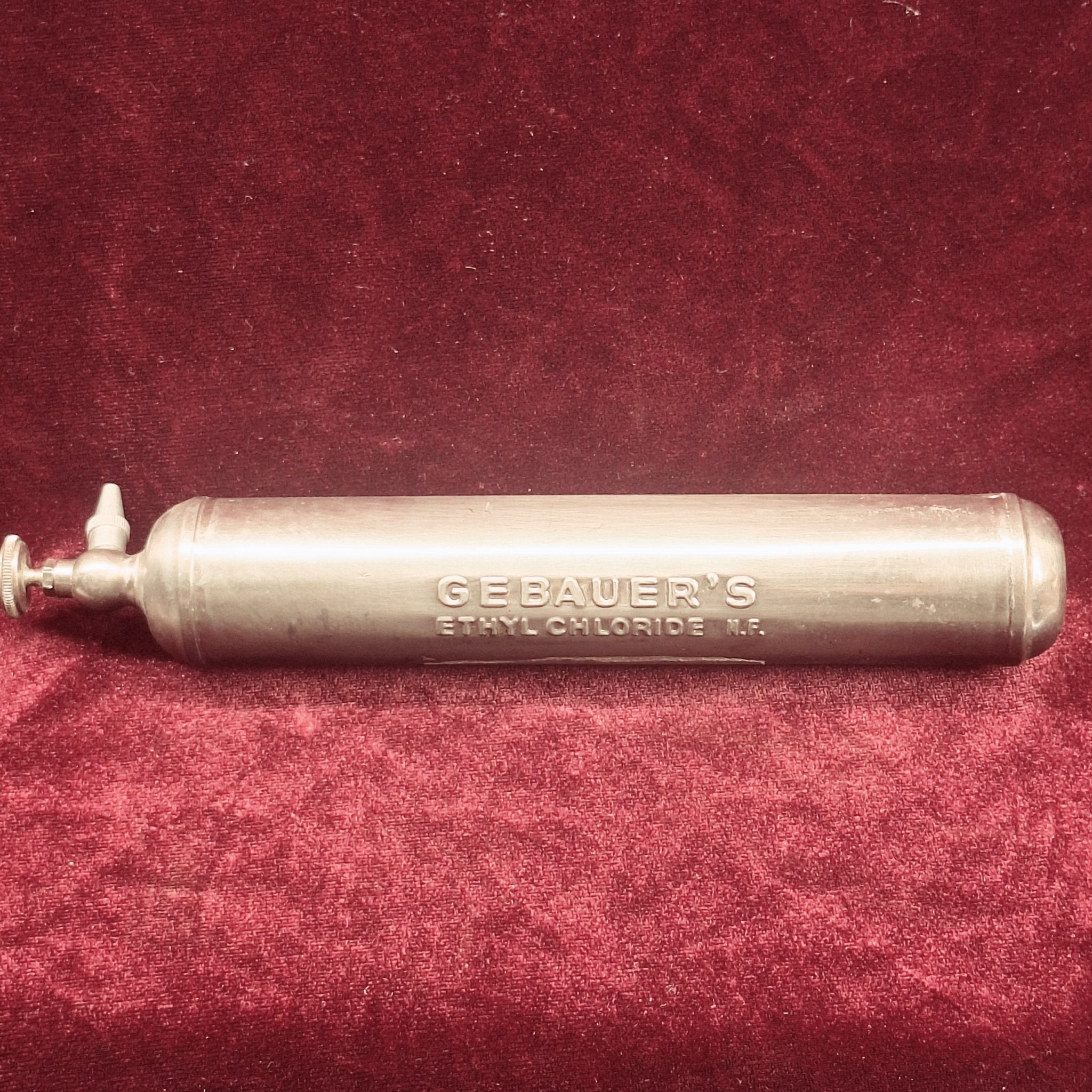 Antique Gebauer’s Ethyl Chloride Spray Canister – Nickel - Plated Medical Anesthetic (1920–1940) - Exquisite Dark Curio