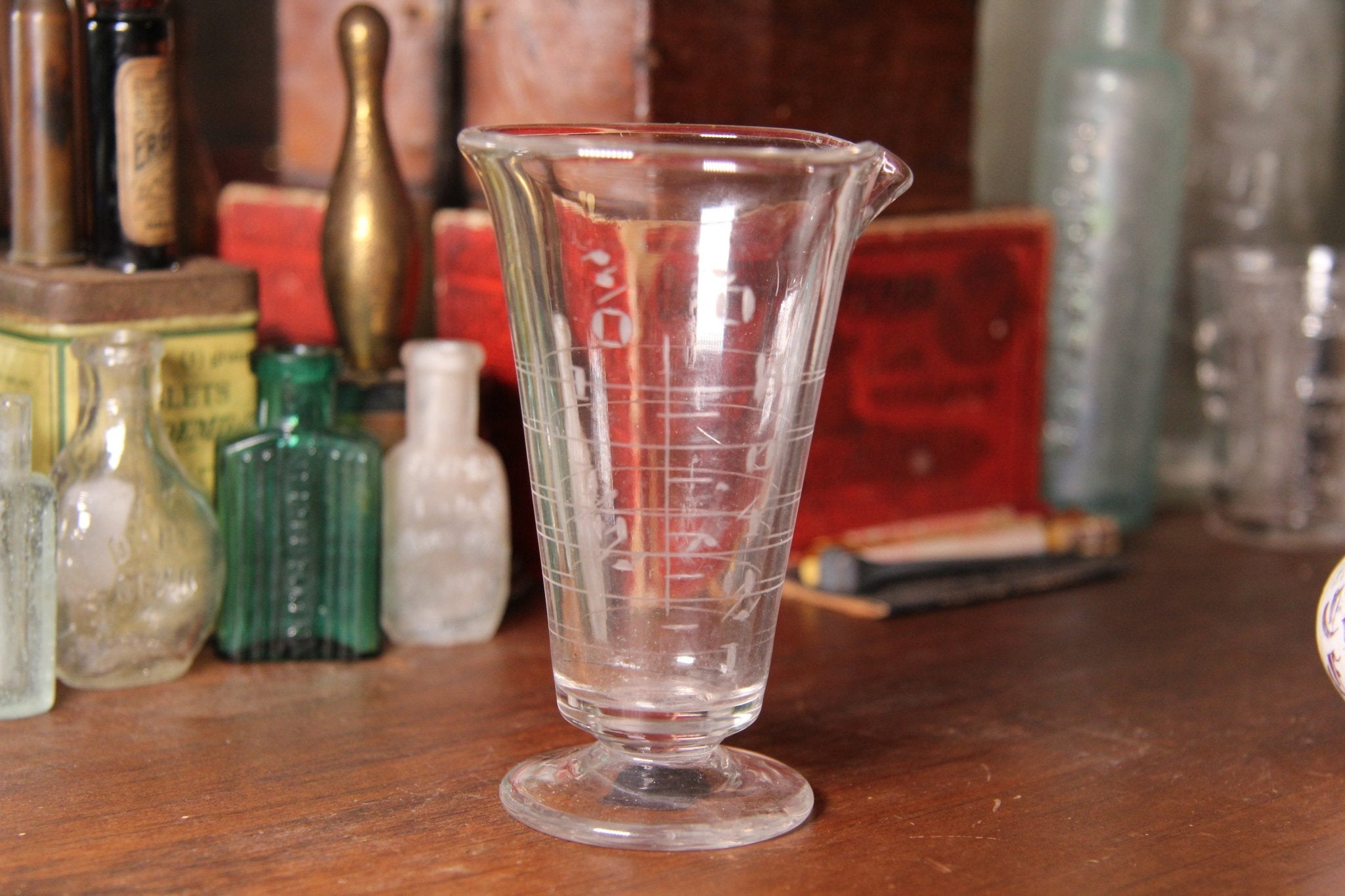 Antique Hand - Etched Dosage Medicine Cup / Beaker - Exquisite Dark Curio