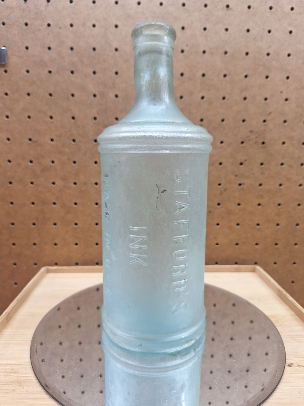 Antique Large 9" Aqua Stafford Ink Bottle - Exquisite Dark Curio