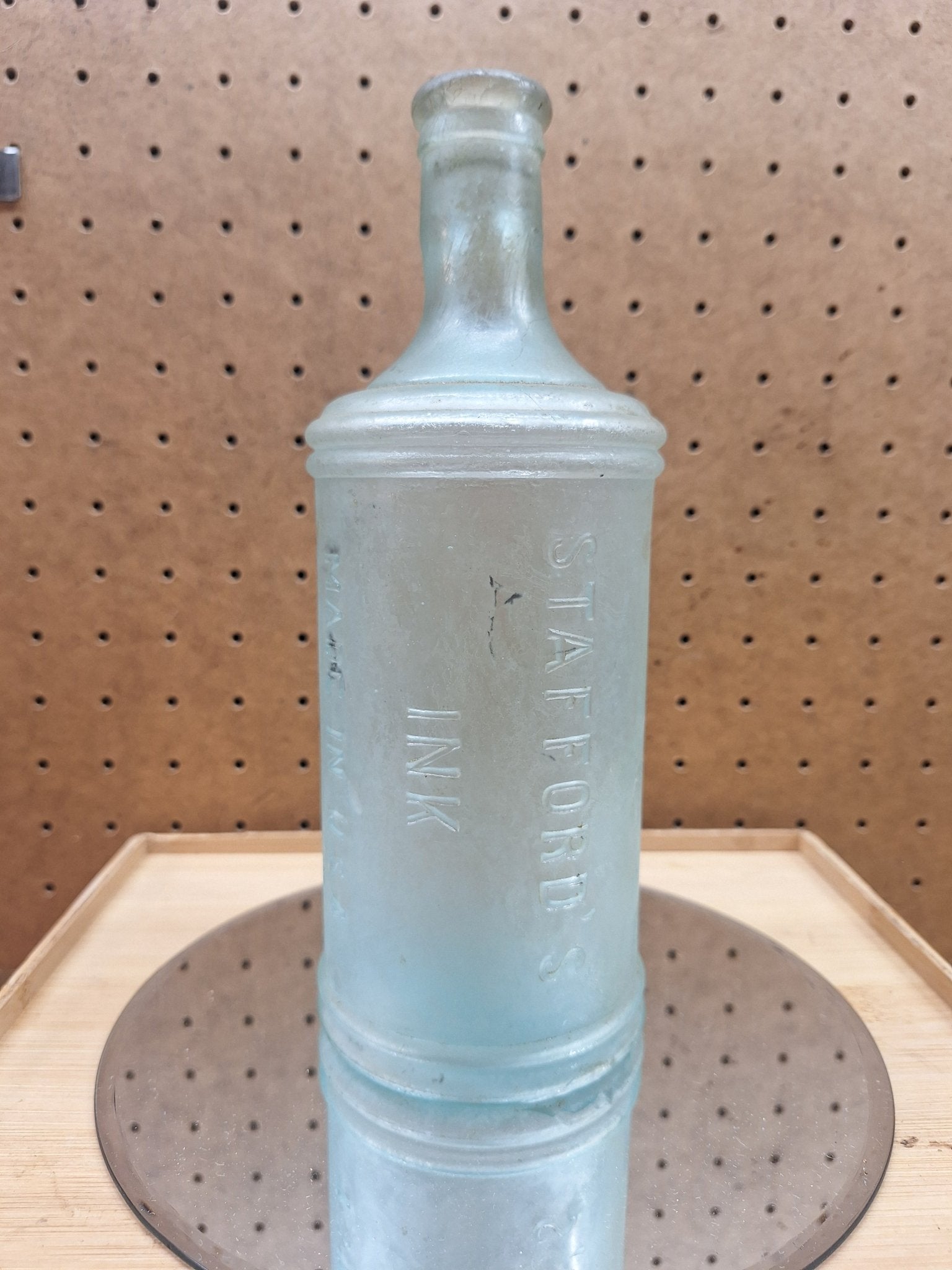 Antique Large 9" Aqua Stafford Ink Bottle - Exquisite Dark Curio