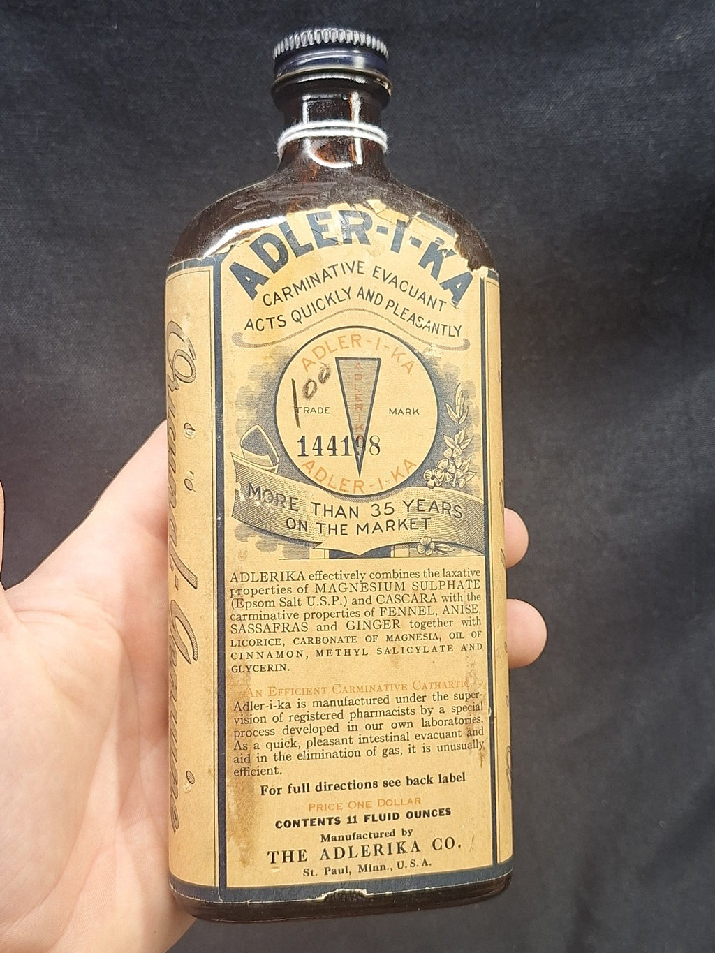 Antique Quack Medicine - Adler - I - Ka Carminative Evacuant - Exquisite Dark Curio