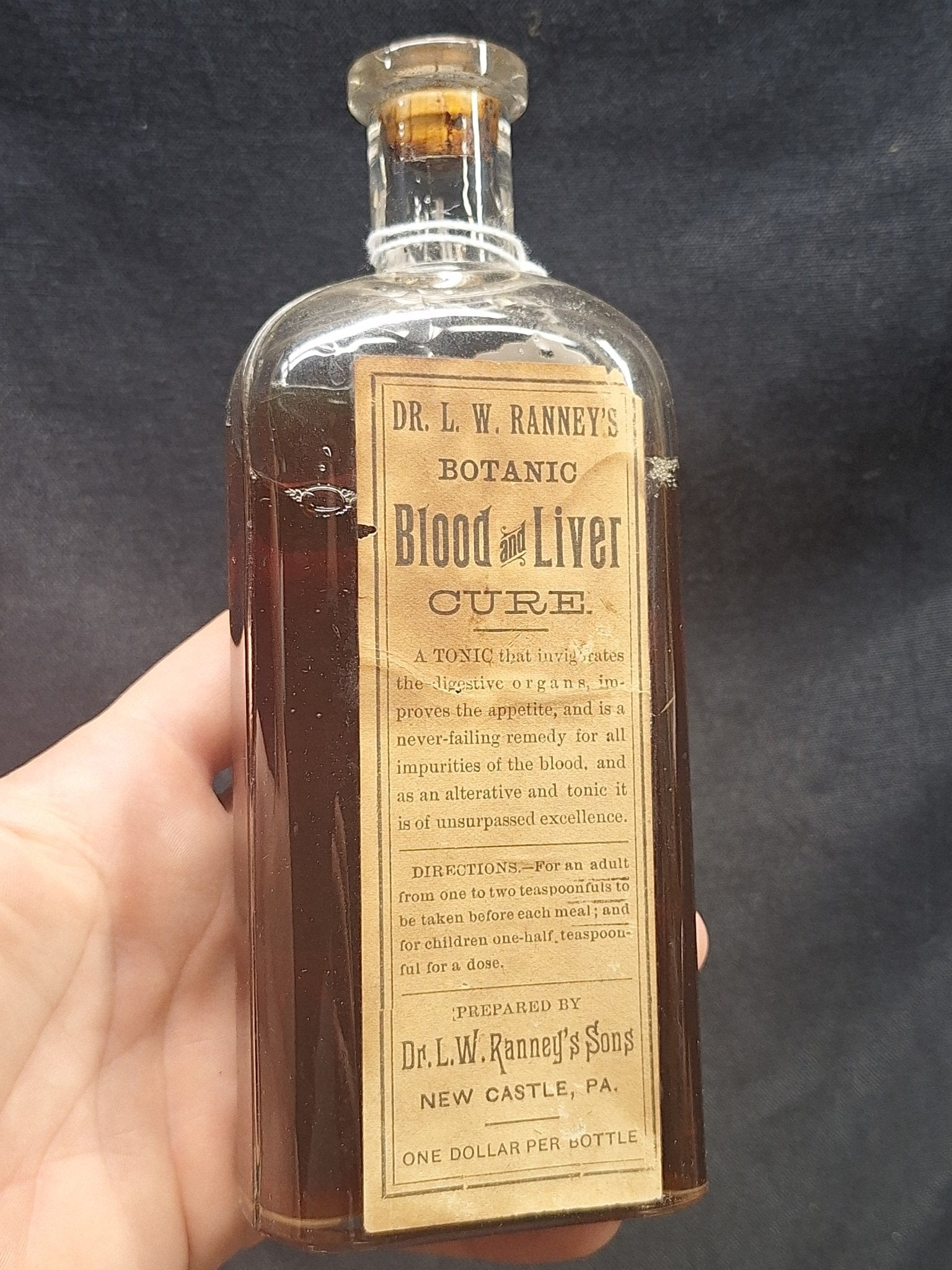 Antique Quack Medicine - Dr. L.W. Botanic Blood & Liver Cure - Exquisite Dark Curio