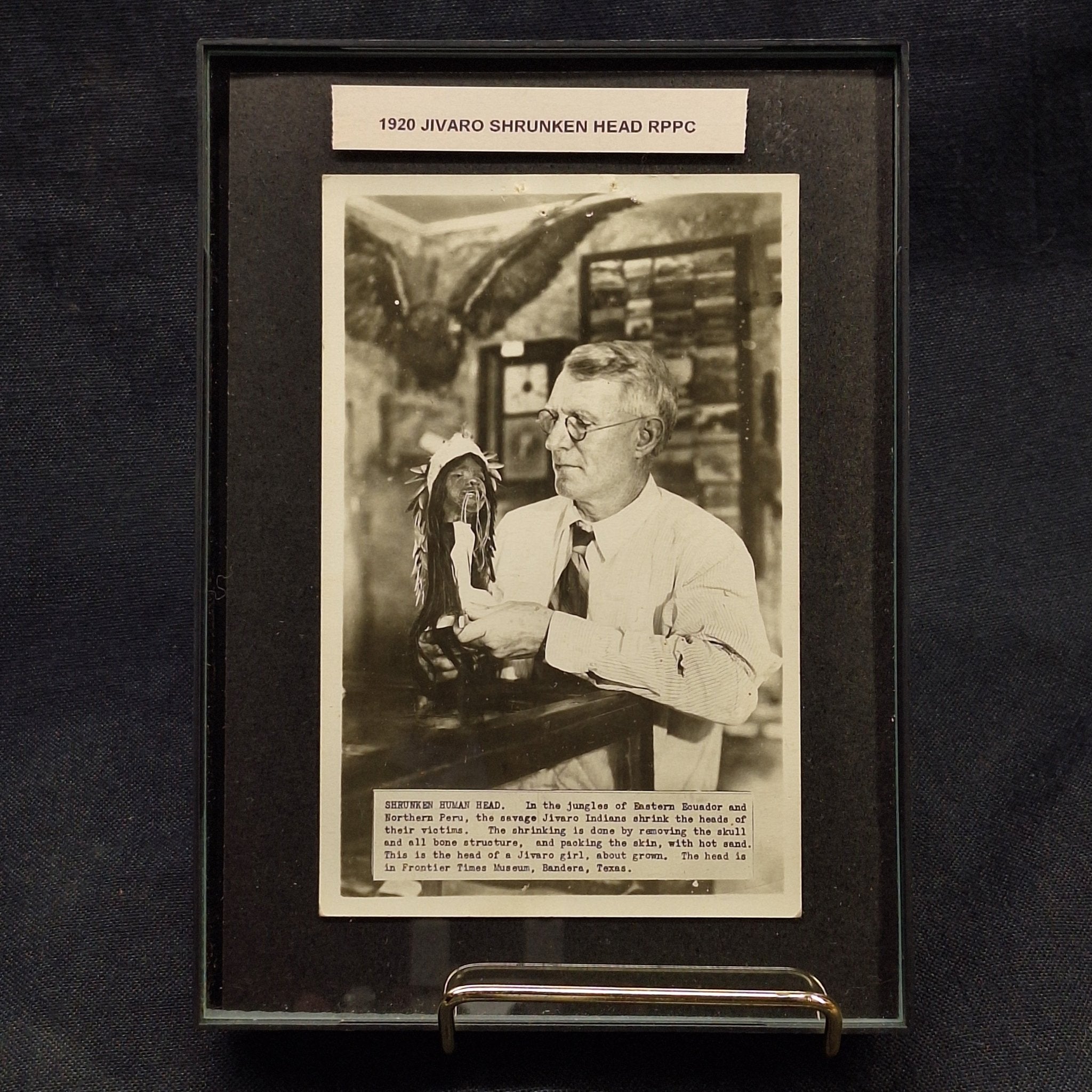 Antique Real Photo Post Card of a Shrunken Head - Exquisite Dark Curio