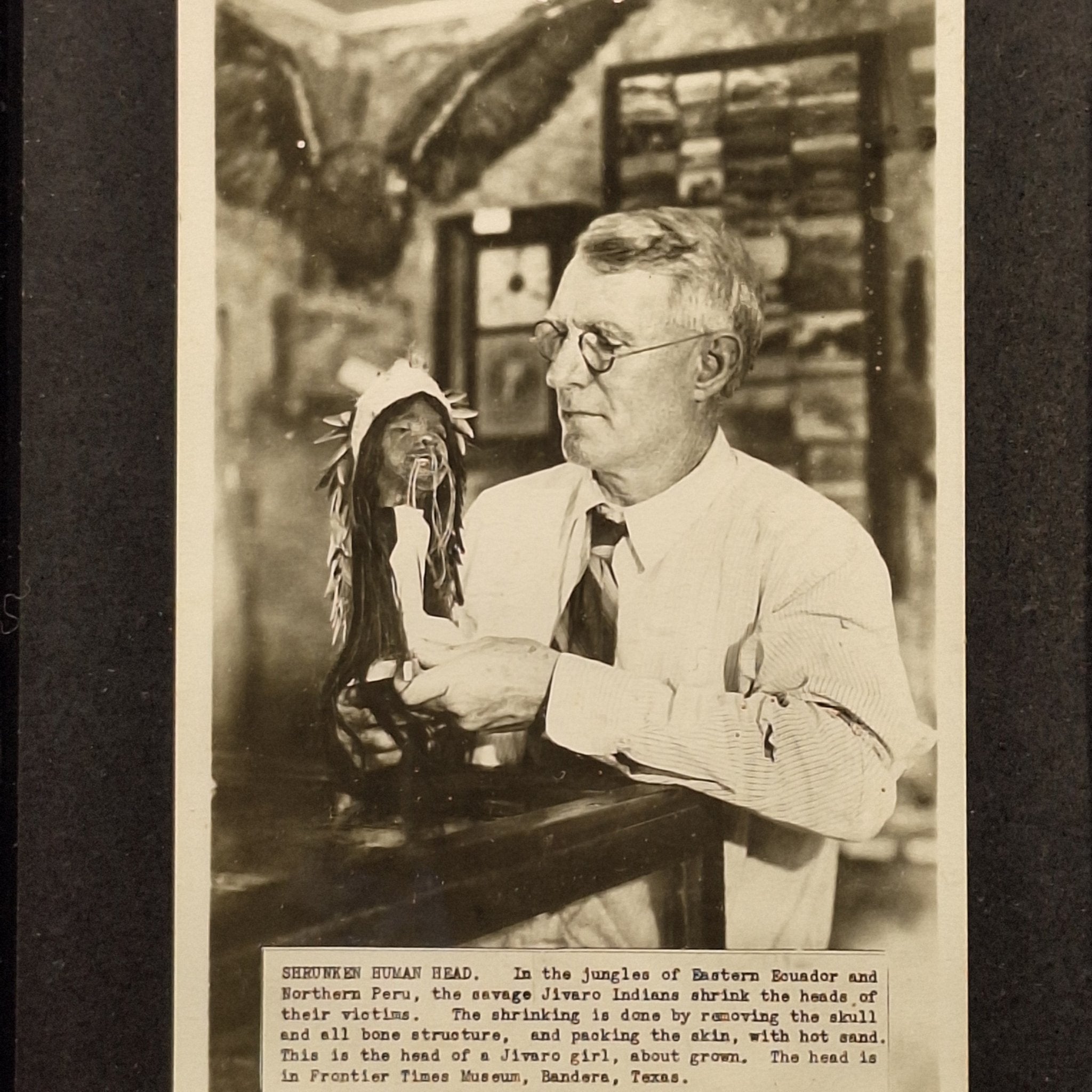 Antique Real Photo Post Card of a Shrunken Head - Exquisite Dark Curio