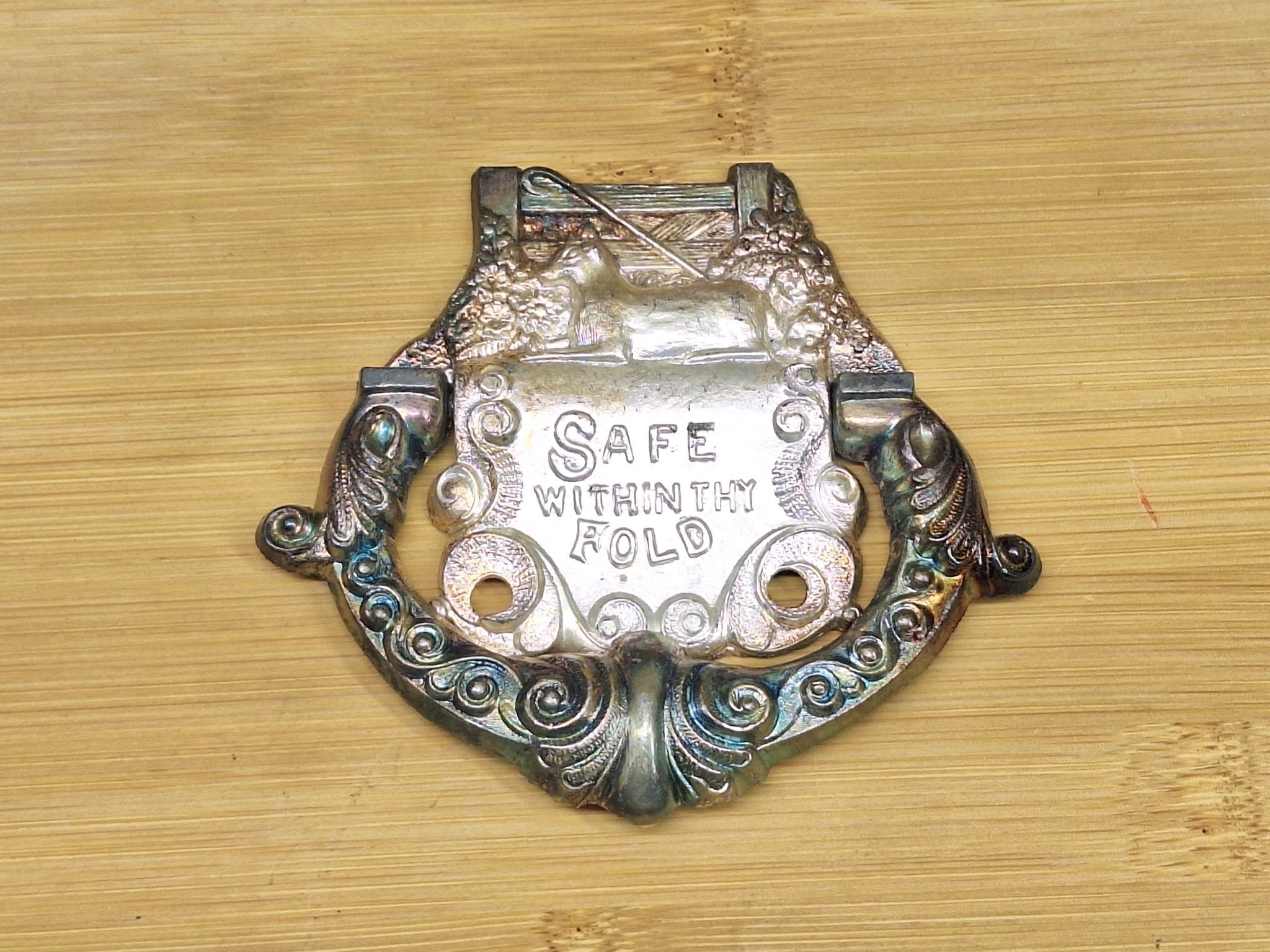 Antique Silver Plate Baby Casket Handles - 'Safe within the Fold' - Exquisite Dark Curio