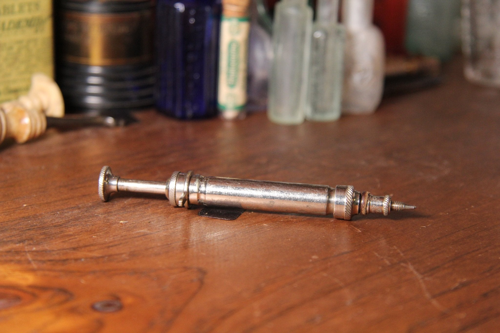 Antique Small Metal Syringe - Exquisite Dark Curio