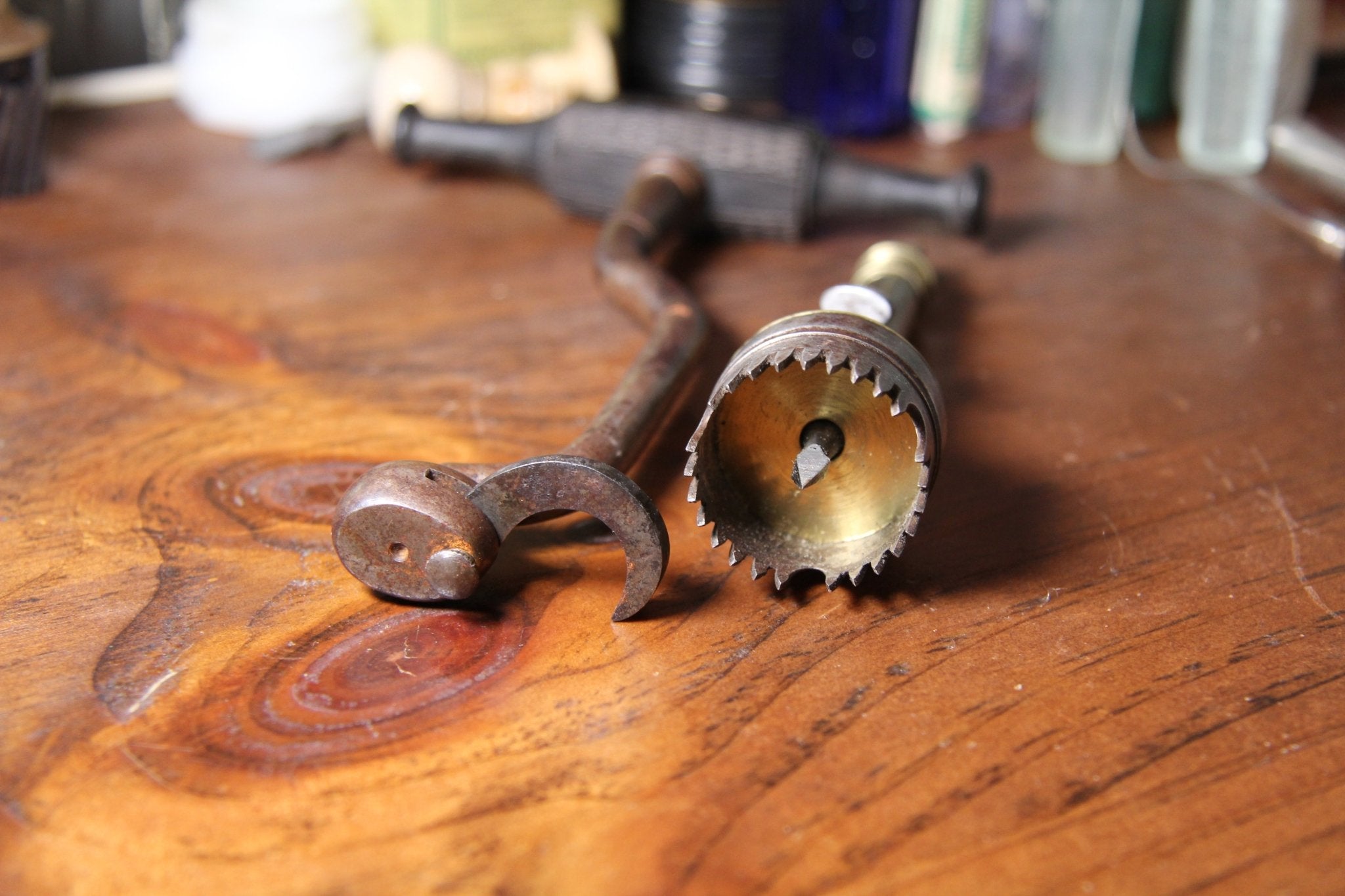 Antique Trephine Skull Drill & Tooth Key Set Ebony Interchangeable Handle - Exquisite Dark Curio
