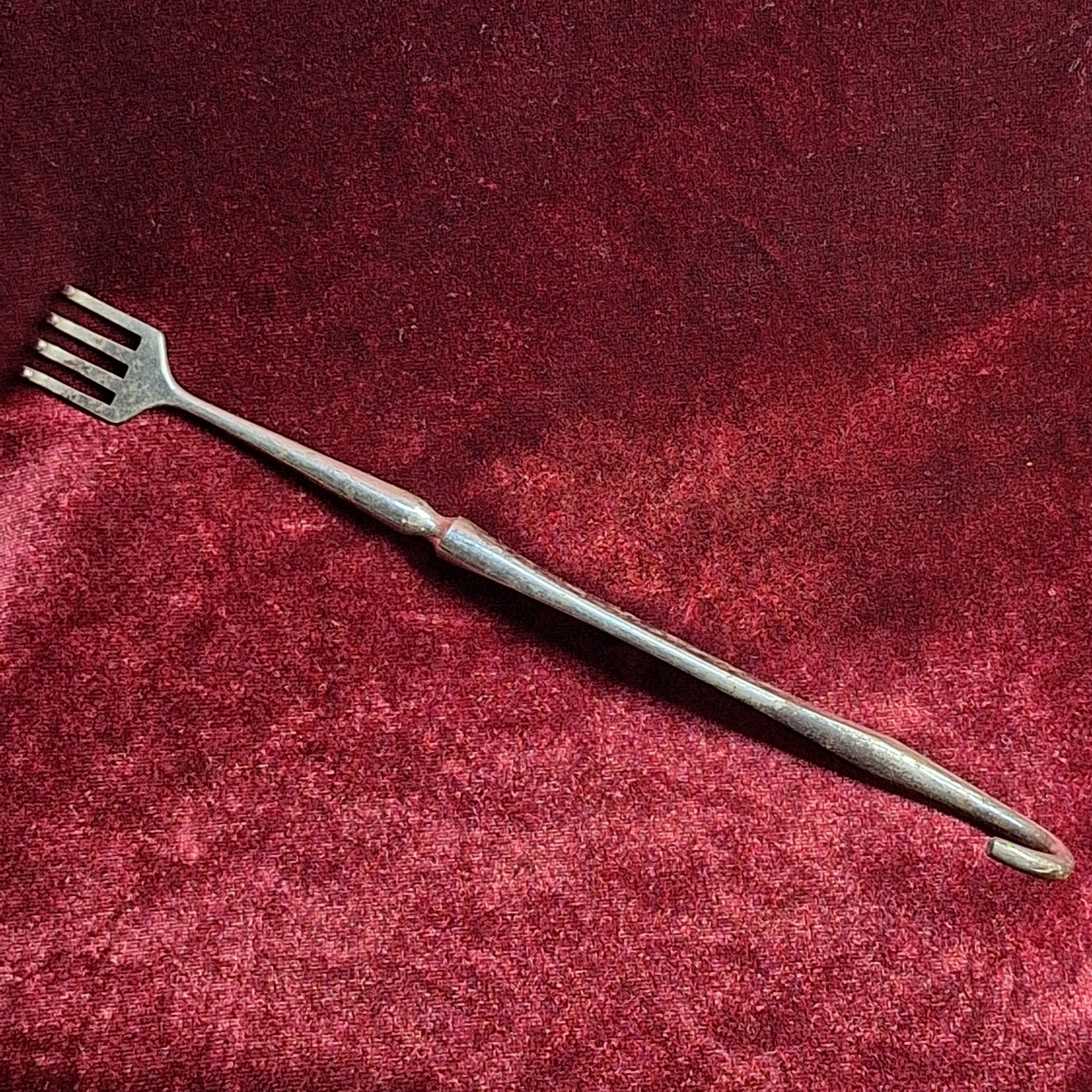 Antique Volkmann’s Sharp Retractor – Nickel - Plated Surgical Rake (1880–1930) Hooked - Exquisite Dark Curio