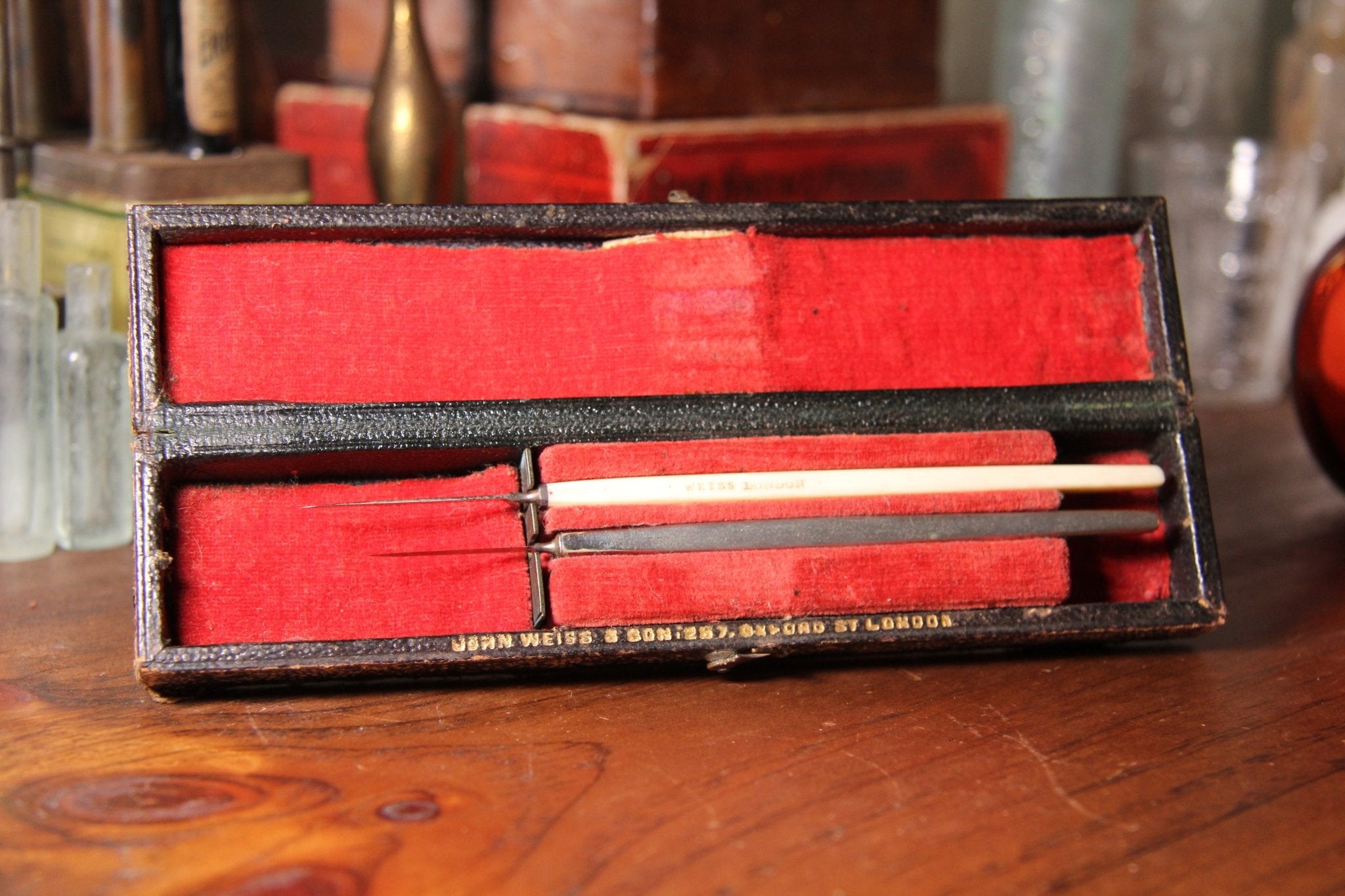 Antique Weiss Bone and Stainless Scalpel Cased Set - Exquisite Dark Curio