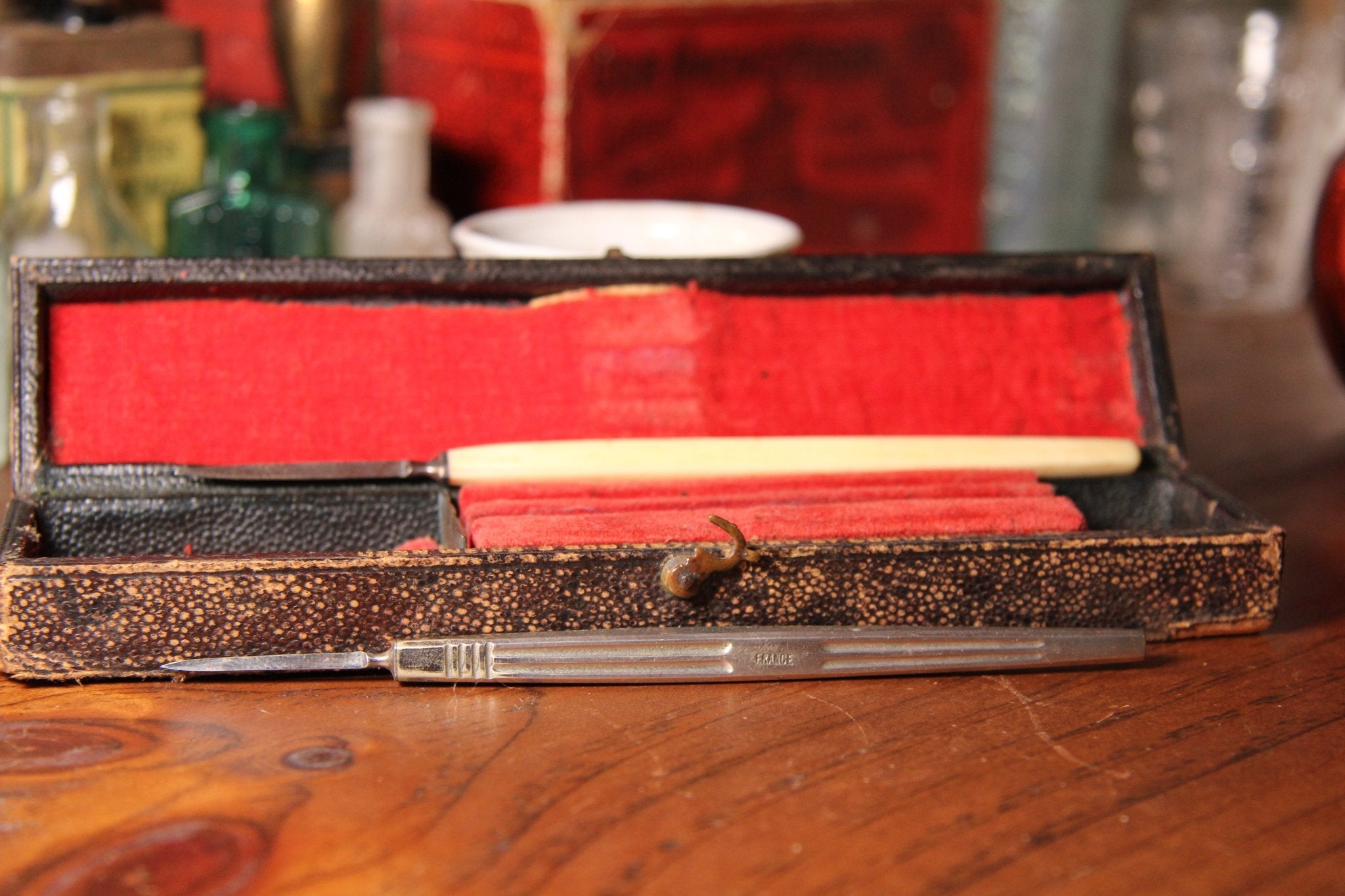 Antique Weiss Bone and Stainless Scalpel Cased Set - Exquisite Dark Curio