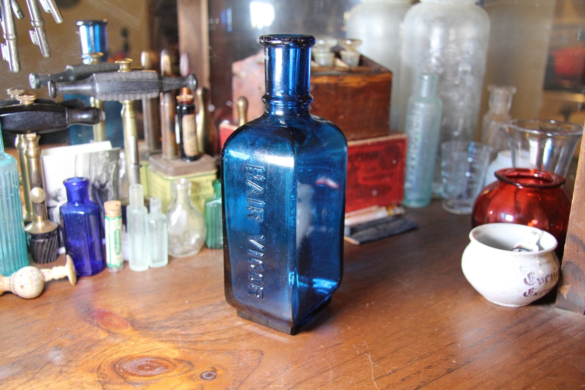 Ayer's Hair Vigor Blue Apothecary Bottle - Exquisite Dark Curio