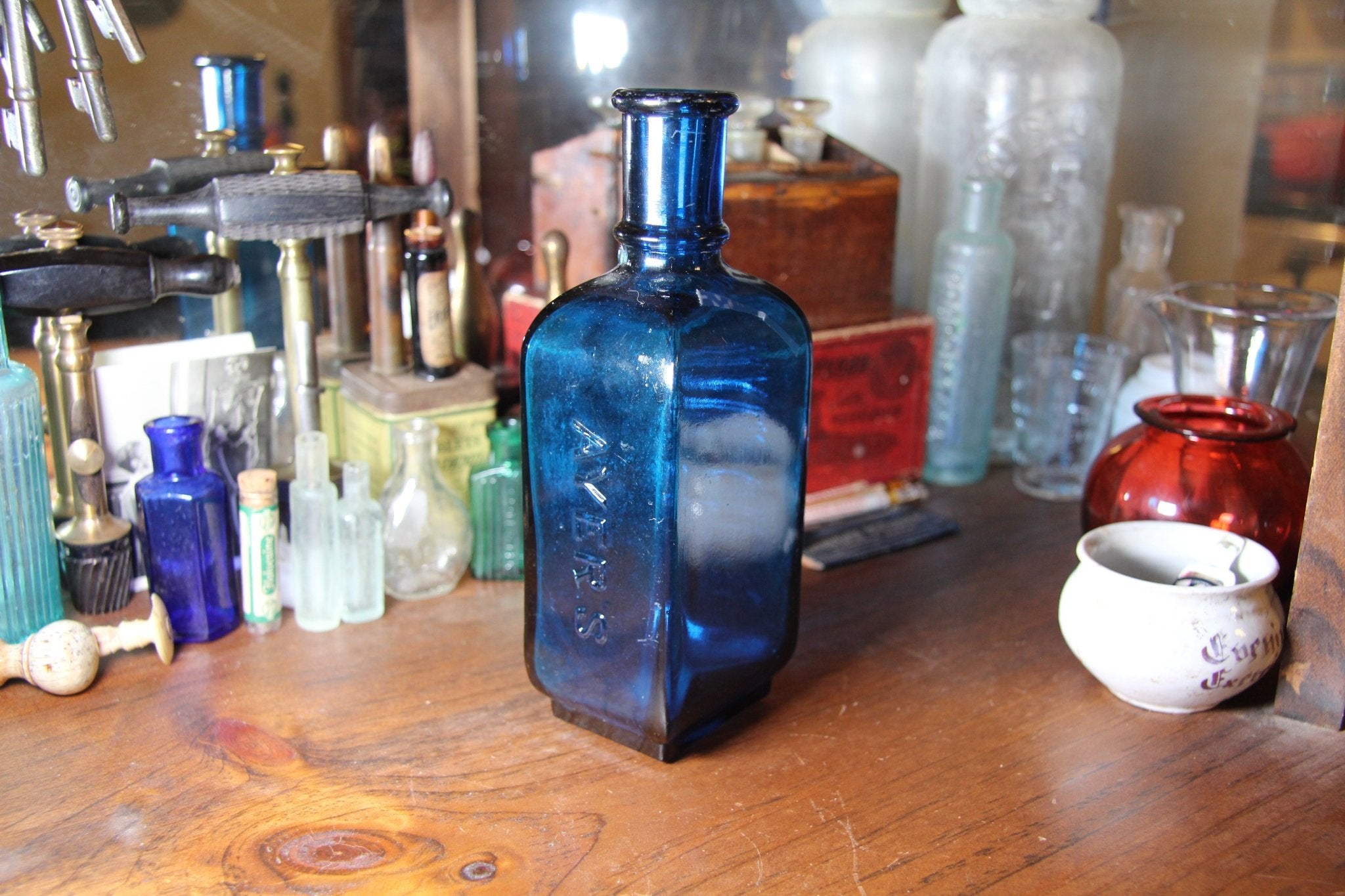Ayer's Hair Vigor Blue Apothecary Bottle - Exquisite Dark Curio