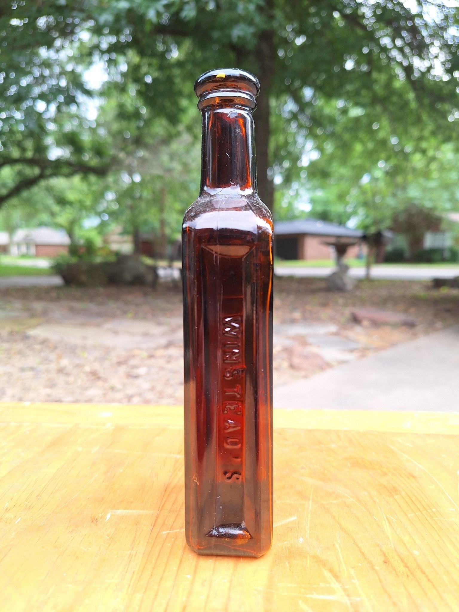 c1880 Lax - Fos Winsteads Amber Bottle | Antique Apothecary - Exquisite Dark Curio