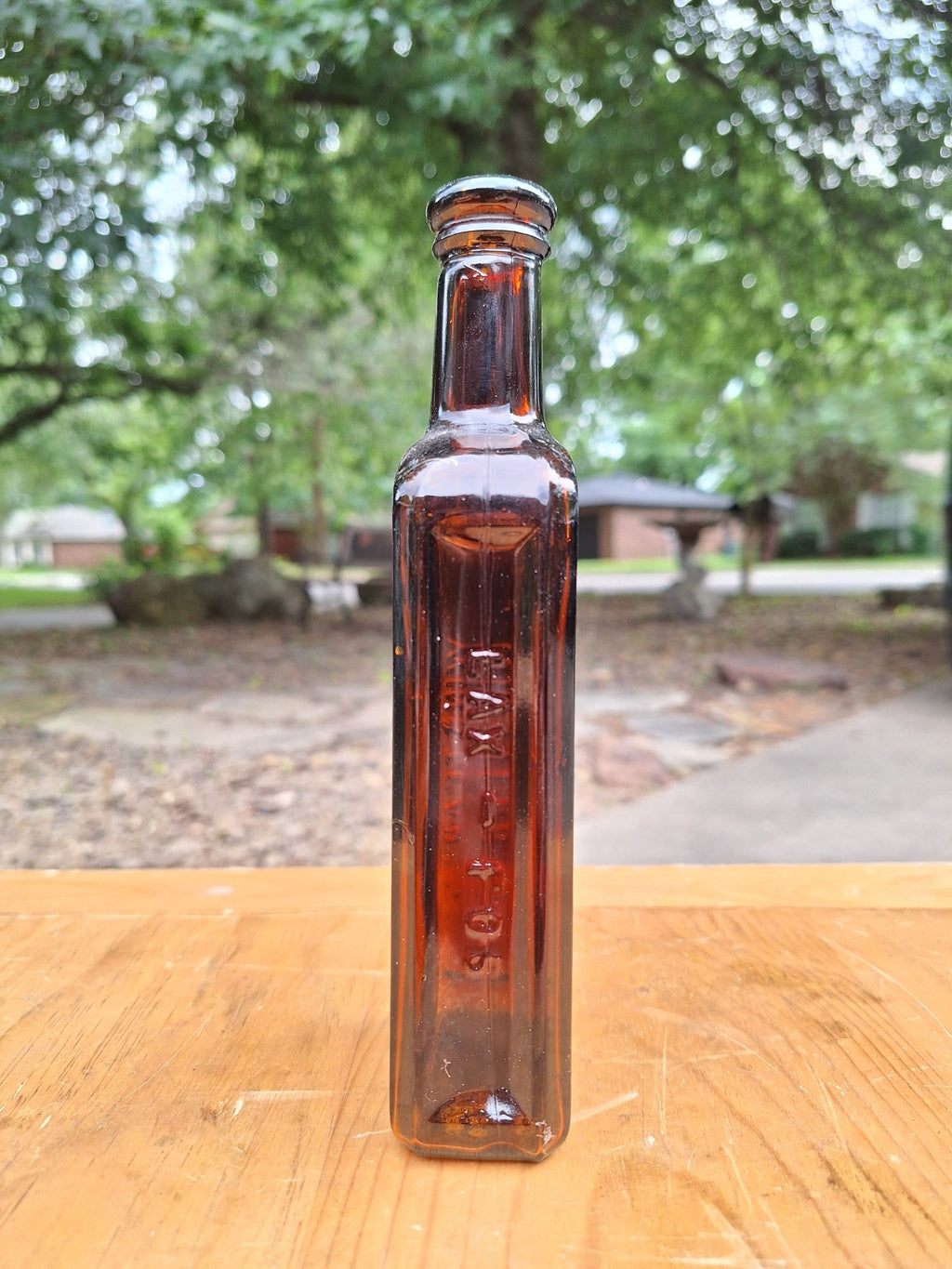 c1880 Lax - Fos Winsteads Amber Bottle | Antique Apothecary - Exquisite Dark Curio