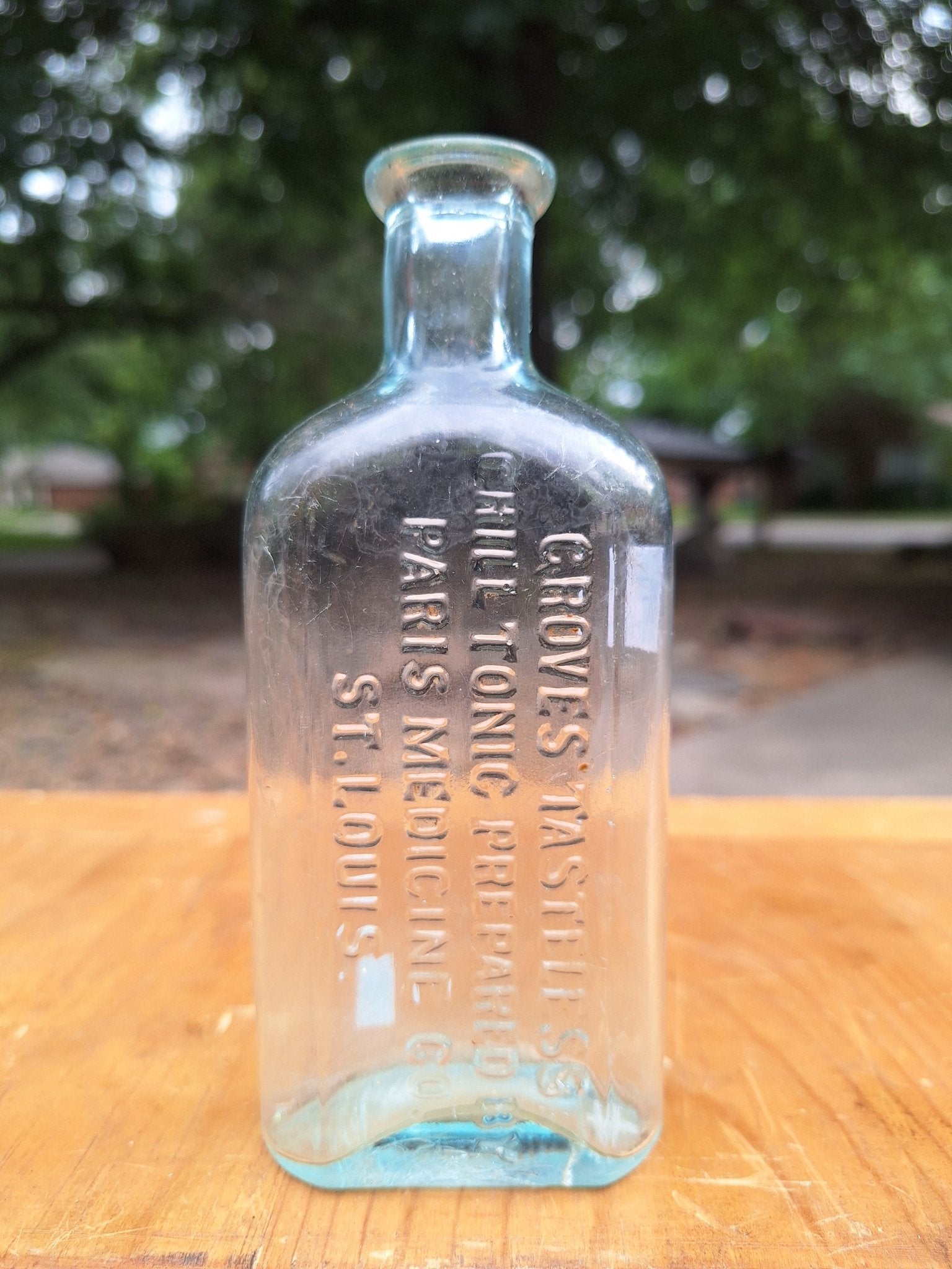 c1890 Grove's Tasteless Chill Tonic Clear Medicine Bottle | Antique Apothecary - Exquisite Dark Curio
