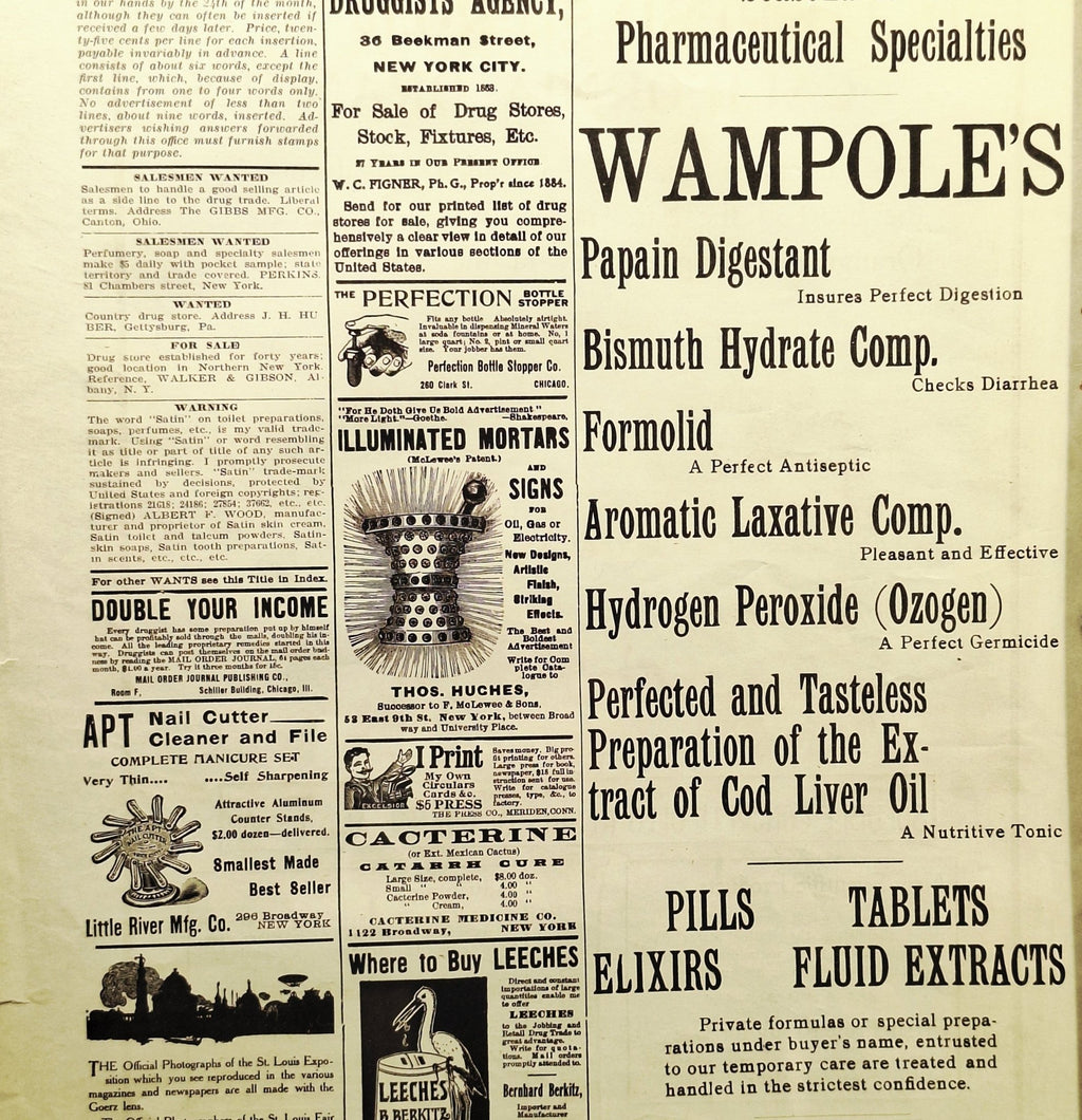 c1904 Antique Leeches & Apothecary Advertisement - Exquisite Dark Curio