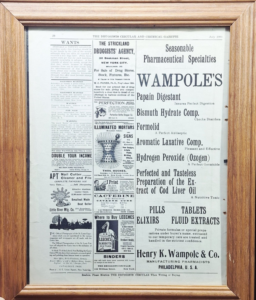 c1904 Antique Leeches & Apothecary Advertisement - Exquisite Dark Curio