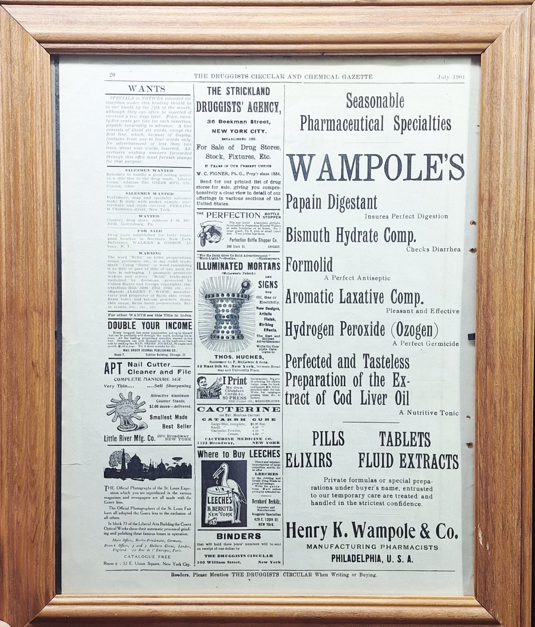 c1904 Antique Leeches & Apothecary Advertisement - Exquisite Dark Curio