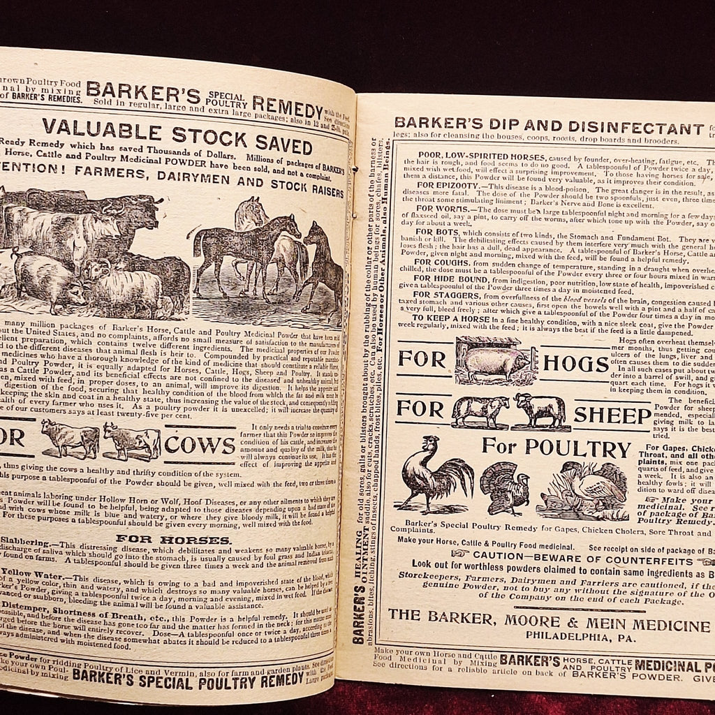 c1918 Barkers Liniment Almanac & Cookbook - Medicine Advertisements - Exquisite Dark Curio