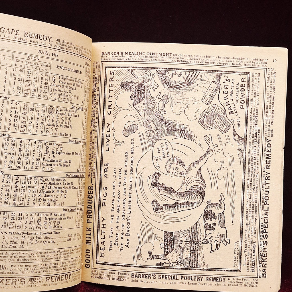 c1918 Barkers Liniment Almanac & Cookbook - Medicine Advertisements - Exquisite Dark Curio