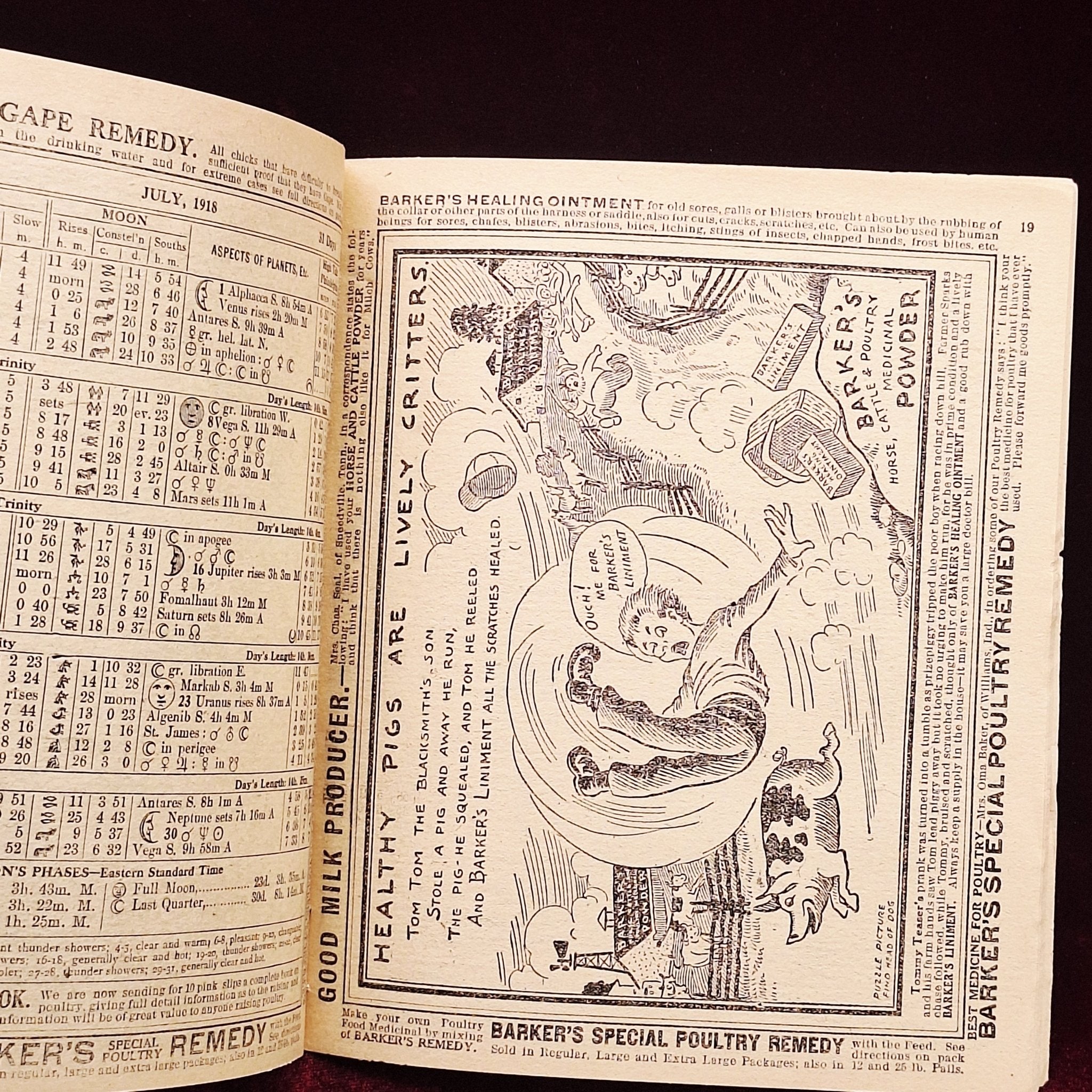 c1918 Barkers Liniment Almanac & Cookbook - Medicine Advertisements - Exquisite Dark Curio