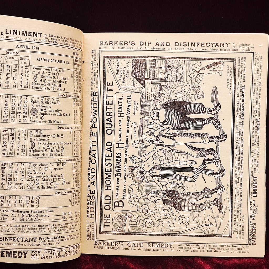 c1918 Barkers Liniment Almanac & Cookbook - Medicine Advertisements - Exquisite Dark Curio