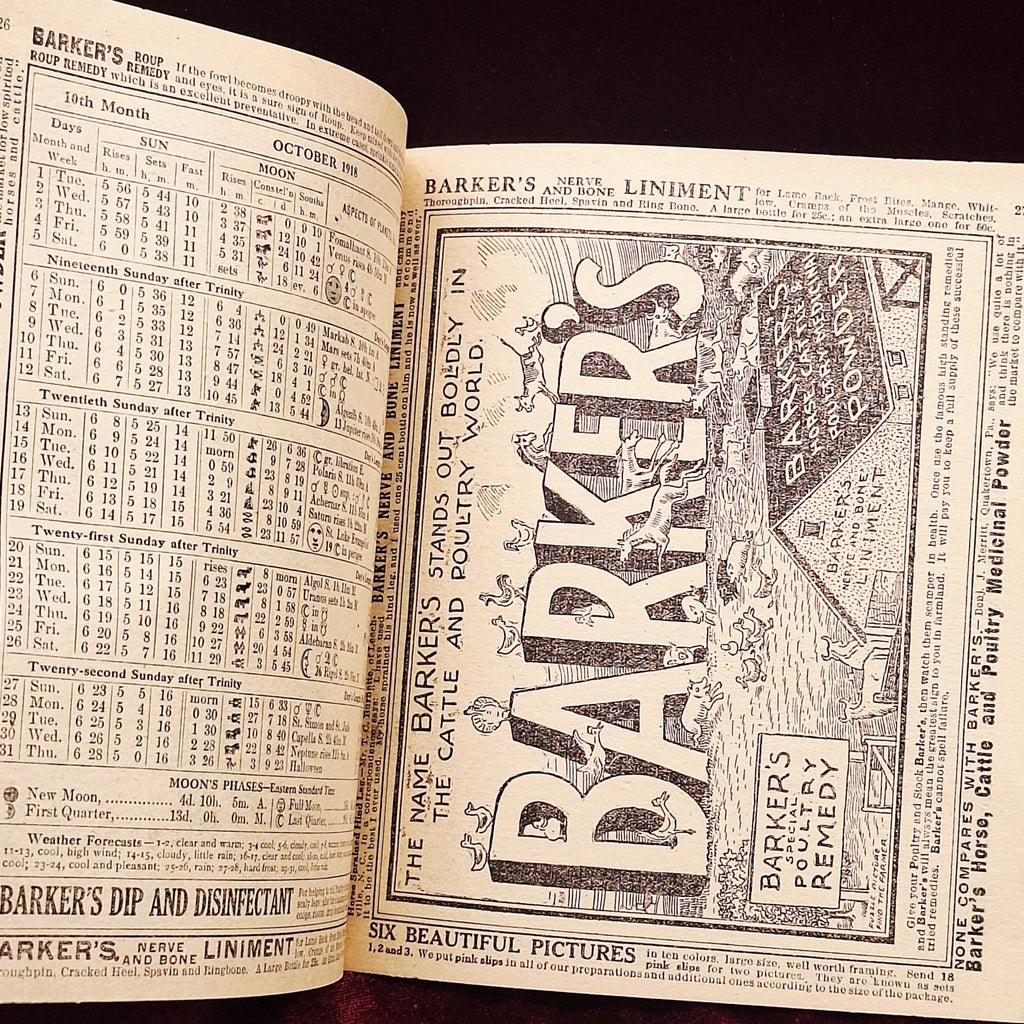c1918 Barkers Liniment Almanac & Cookbook - Medicine Advertisements - Exquisite Dark Curio