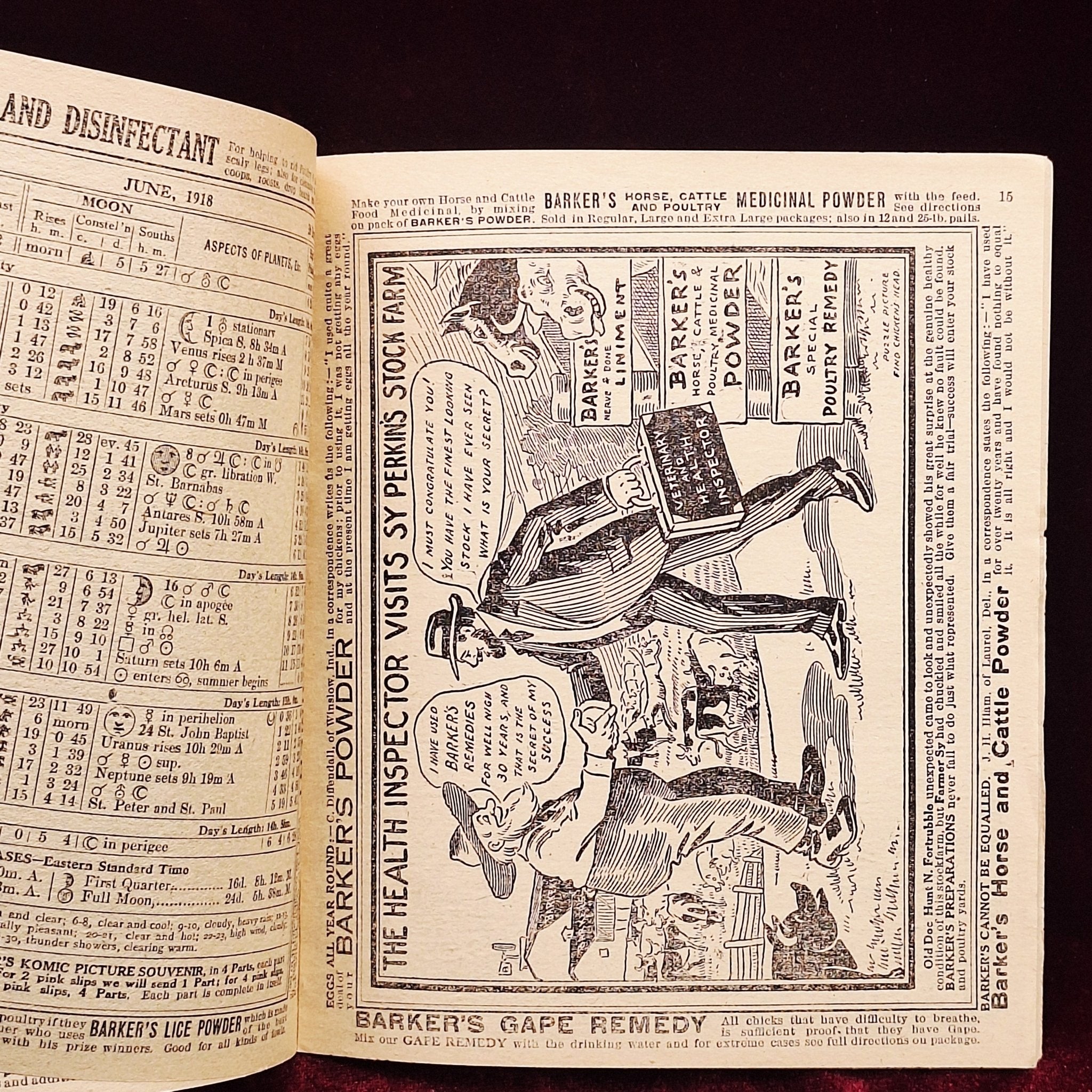 c1918 Barkers Liniment Almanac & Cookbook - Medicine Advertisements - Exquisite Dark Curio