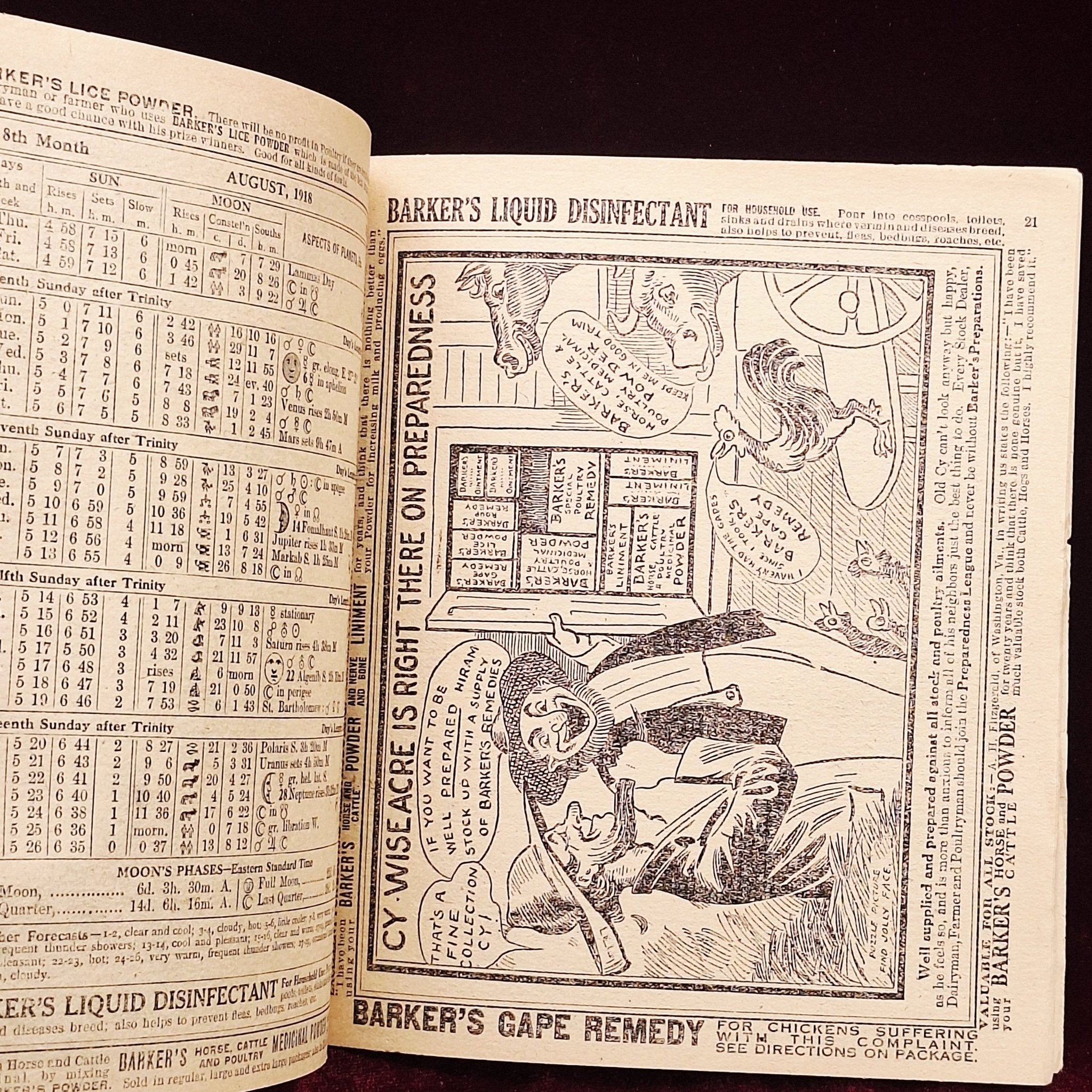 c1918 Barkers Liniment Almanac & Cookbook - Medicine Advertisements - Exquisite Dark Curio