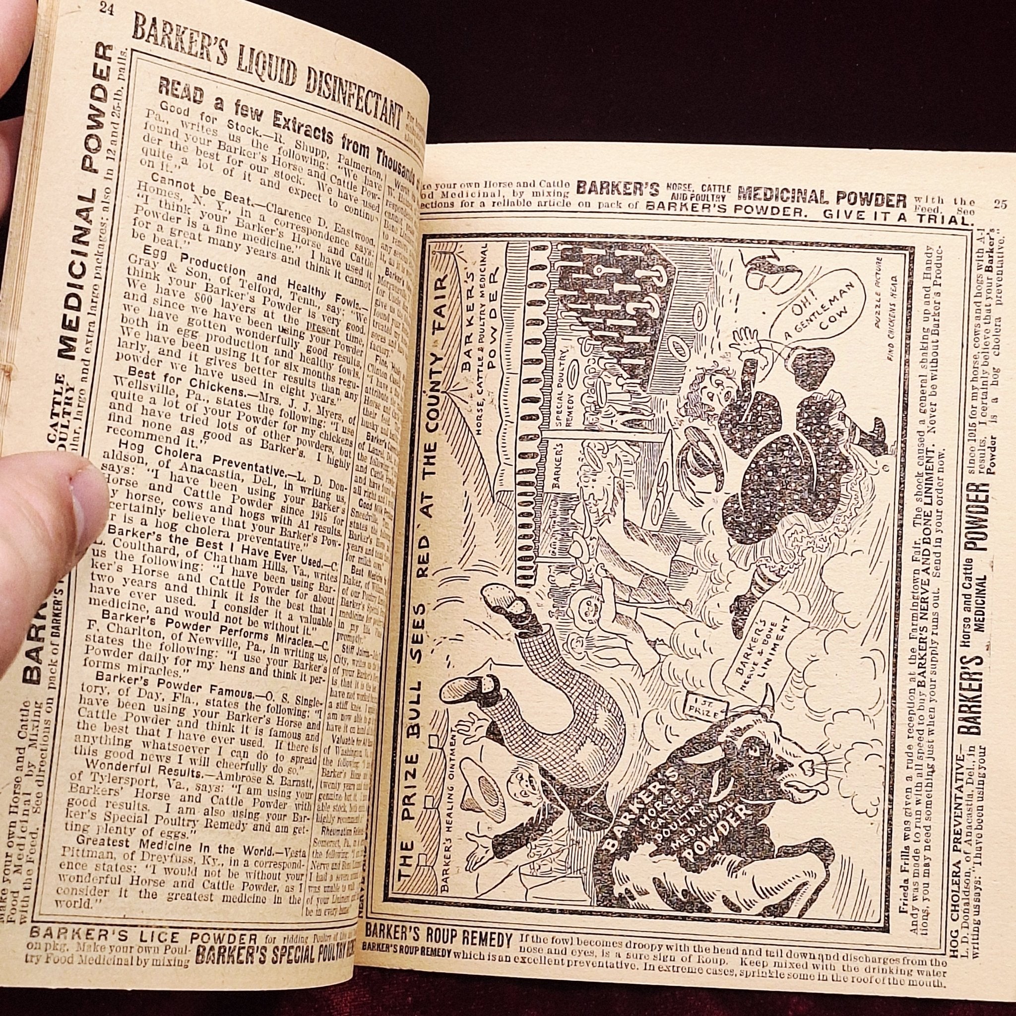 c1918 Barkers Liniment Almanac & Cookbook - Medicine Advertisements - Exquisite Dark Curio