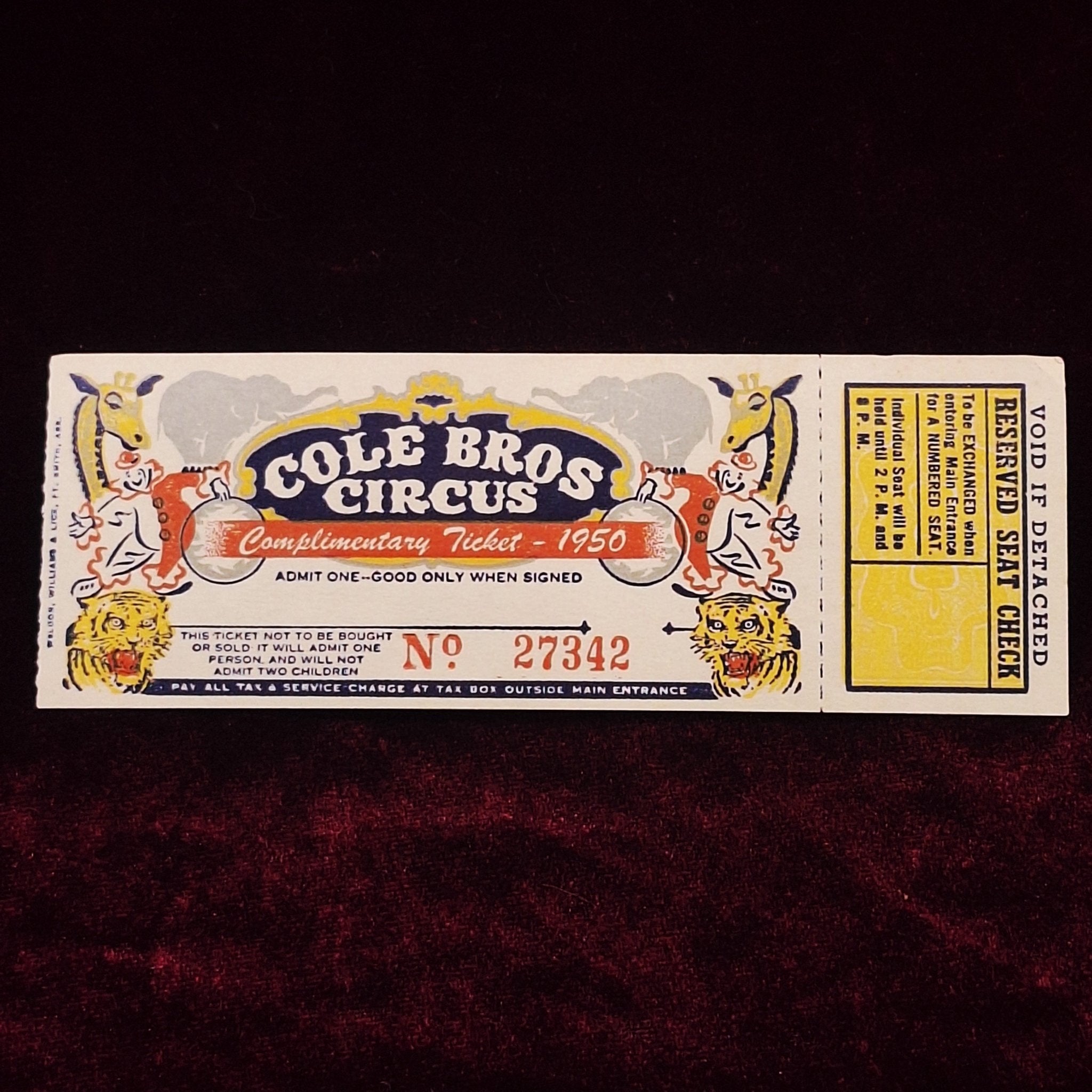Cole Bros Circus Ticket 1950 - Exquisite Dark Curio